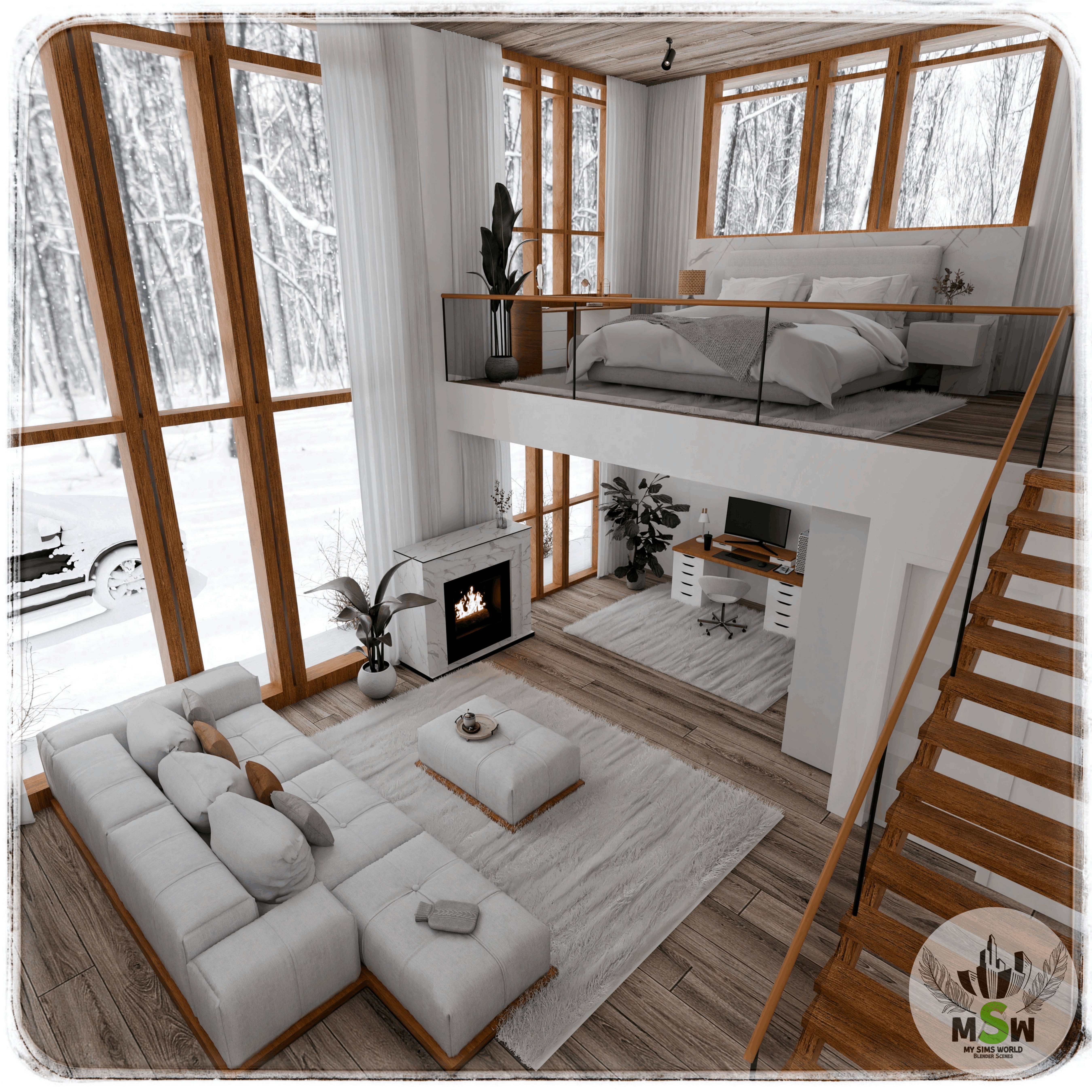Winter House Blender Scene - DAY 3D model