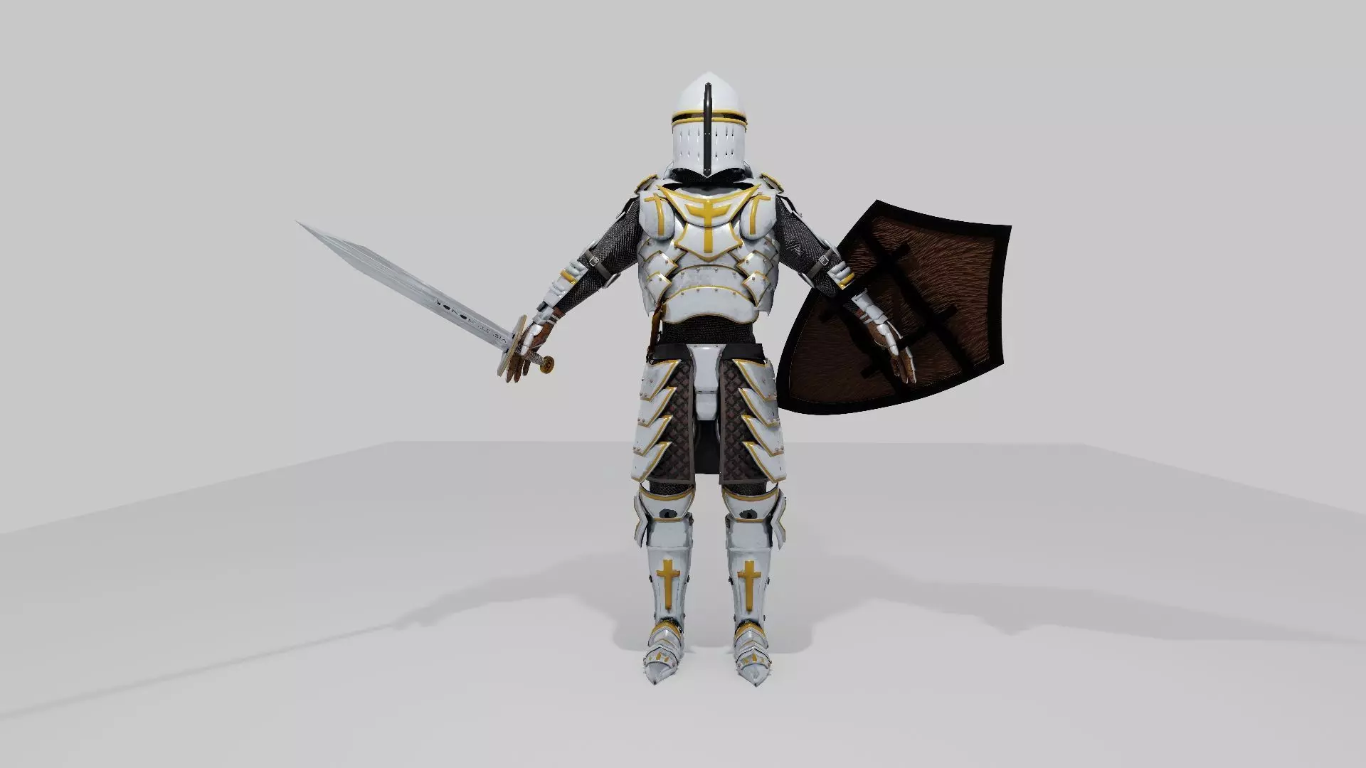 Armor with sword and shield rigged in Blender 3D model_0