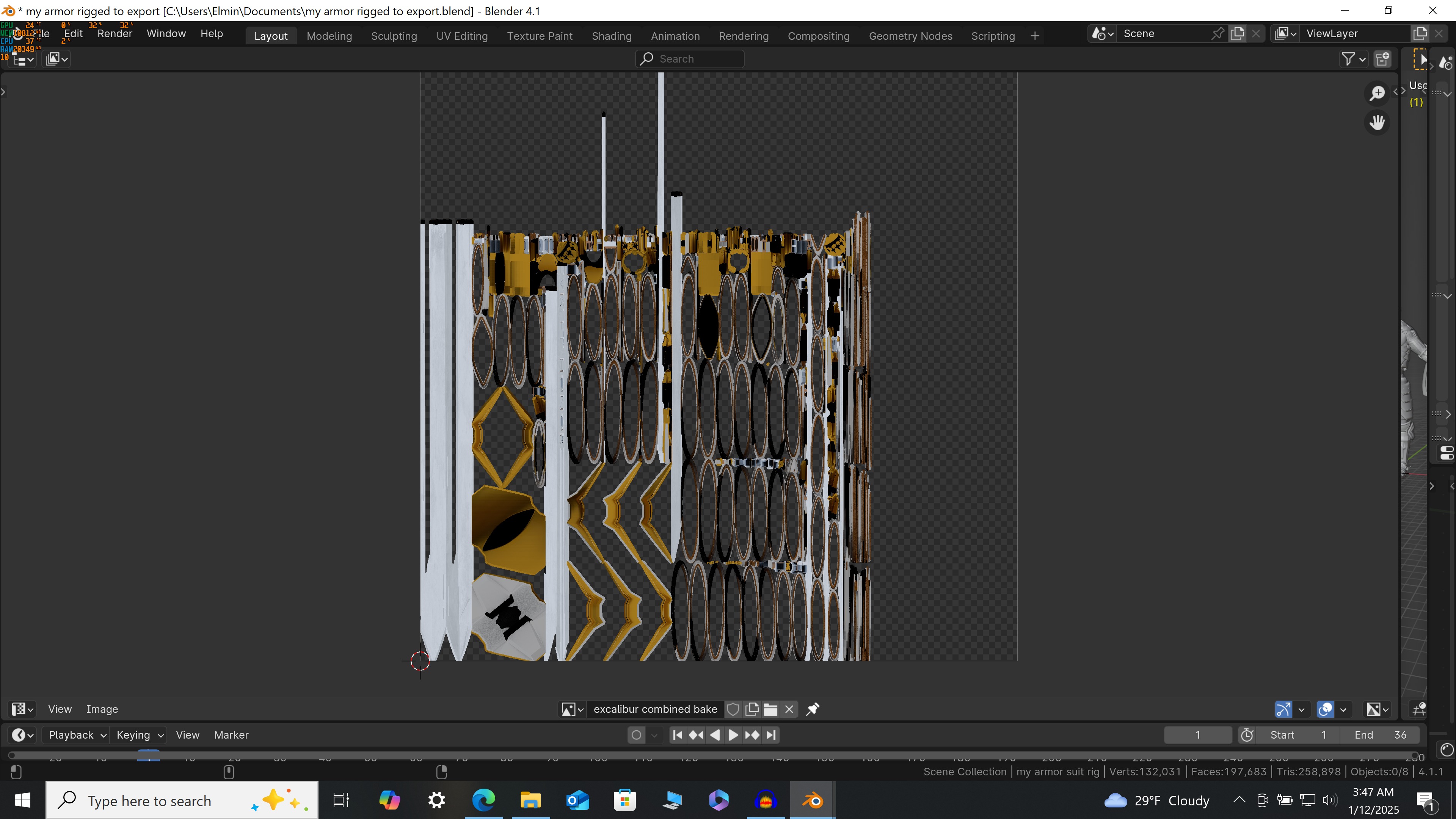 Armor with sword and shield rigged in Blender 3D model_8
