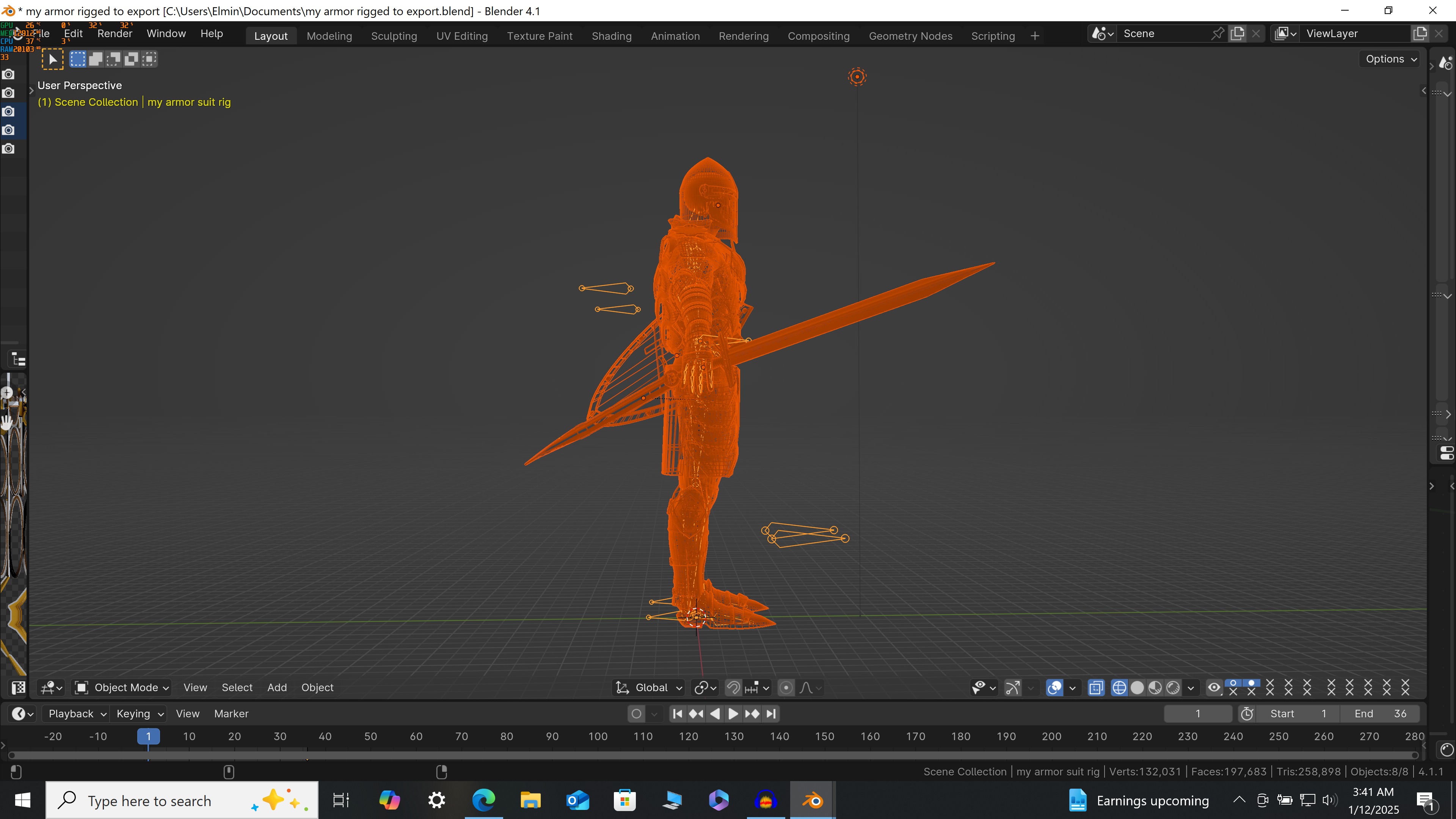 Armor with sword and shield rigged in Blender 3D model_10