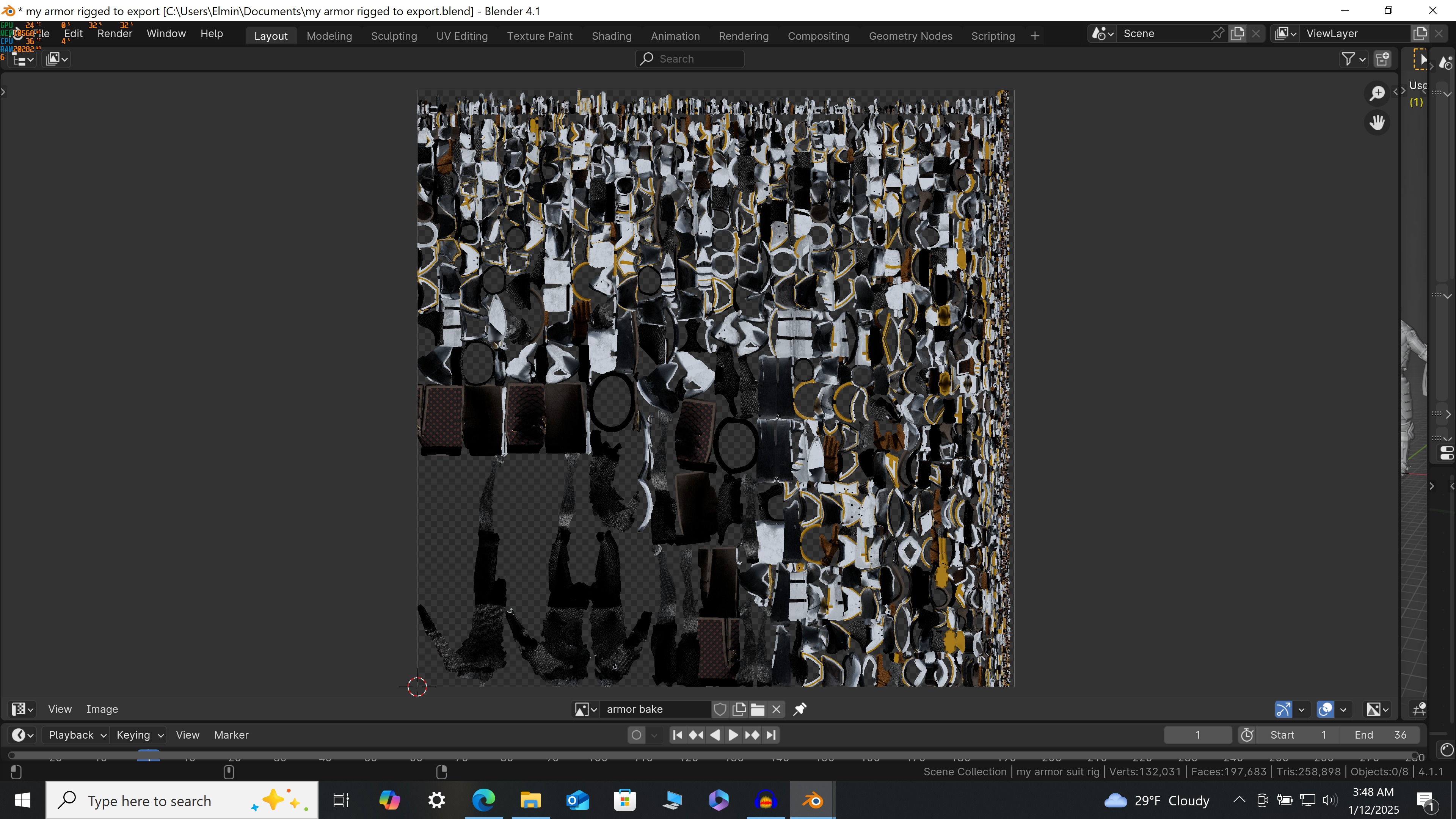 Armor with sword and shield rigged in Blender 3D model_7