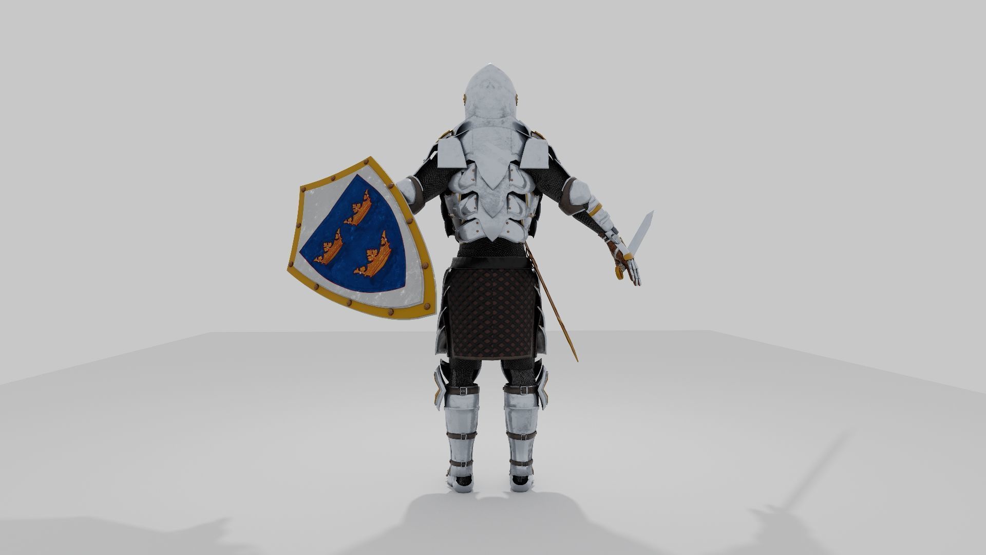 Armor with sword and shield rigged in Blender 3D model_6
