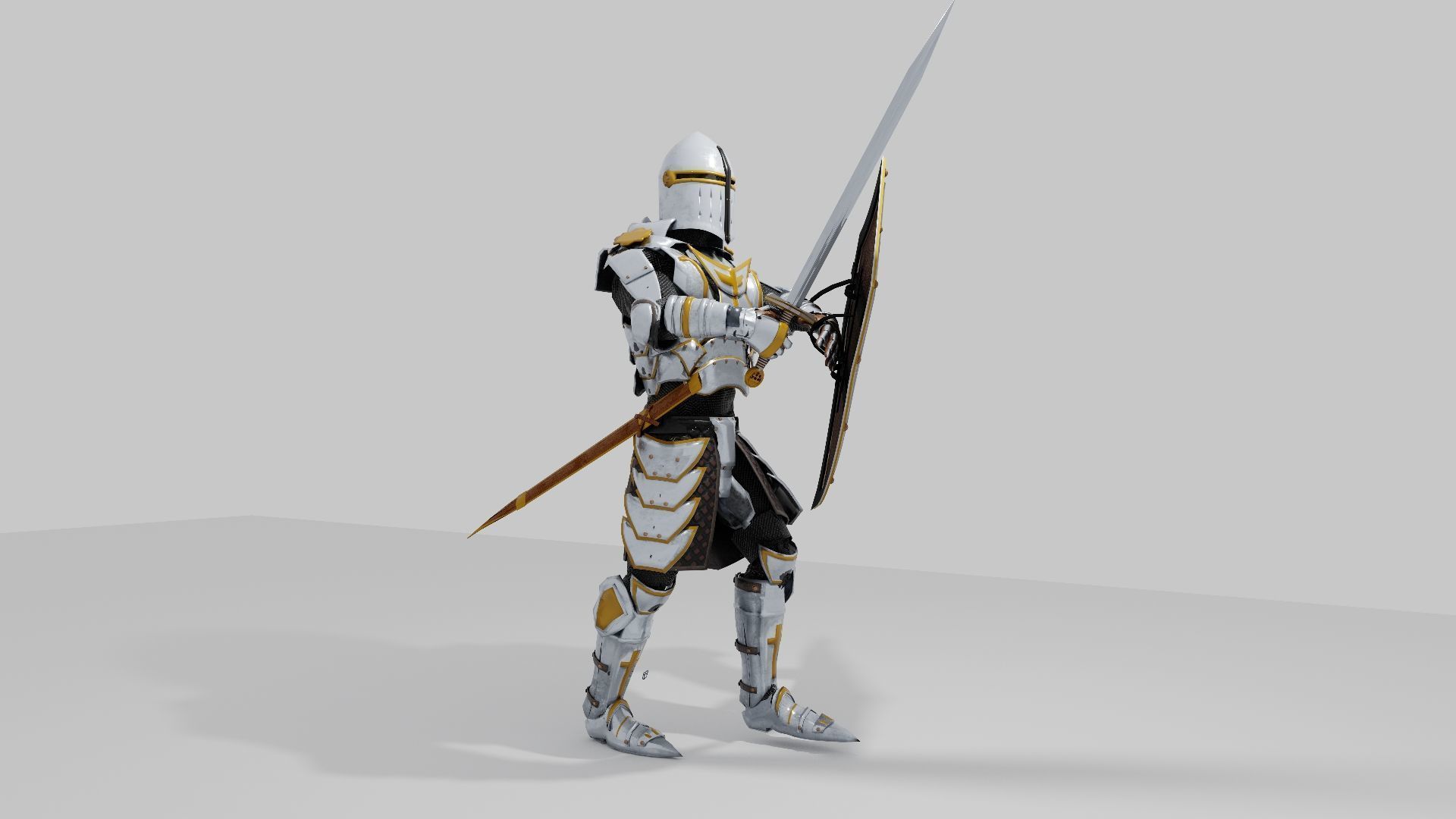 Armor with sword and shield rigged in Blender 3D model_1