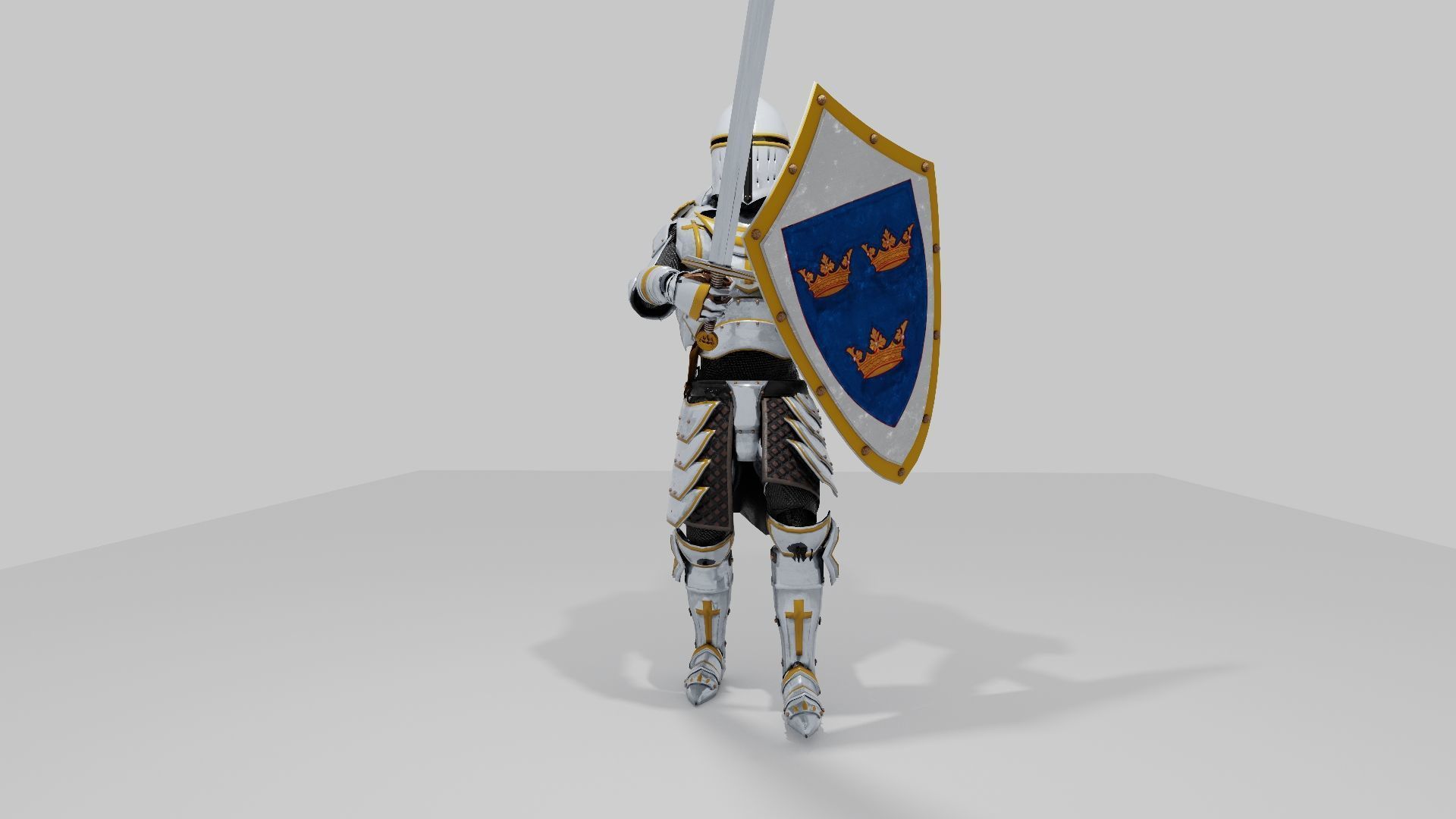 Armor with sword and shield rigged in Blender 3D model_2