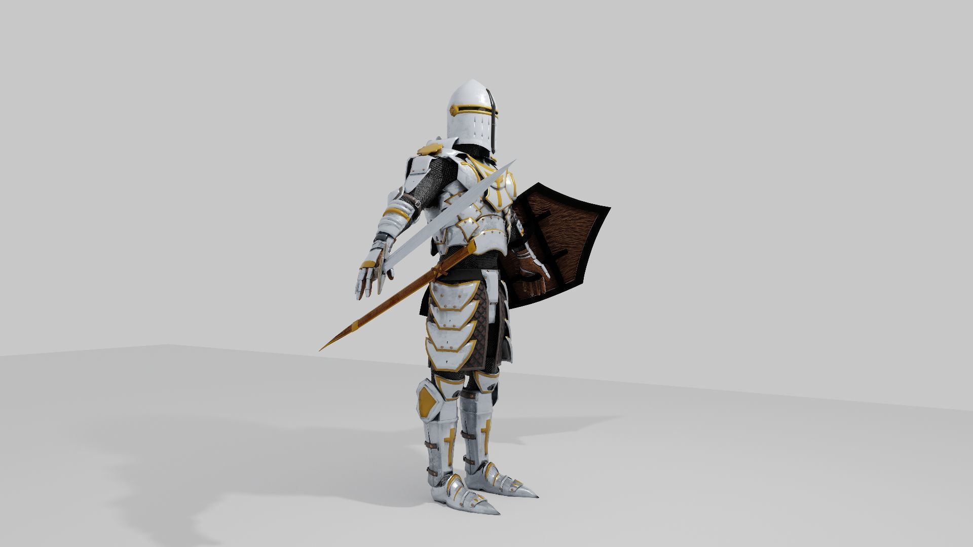 Armor with sword and shield rigged in Blender 3D model_3