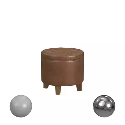 HomePop Round Storage Ottoman - Brown Faux Leather