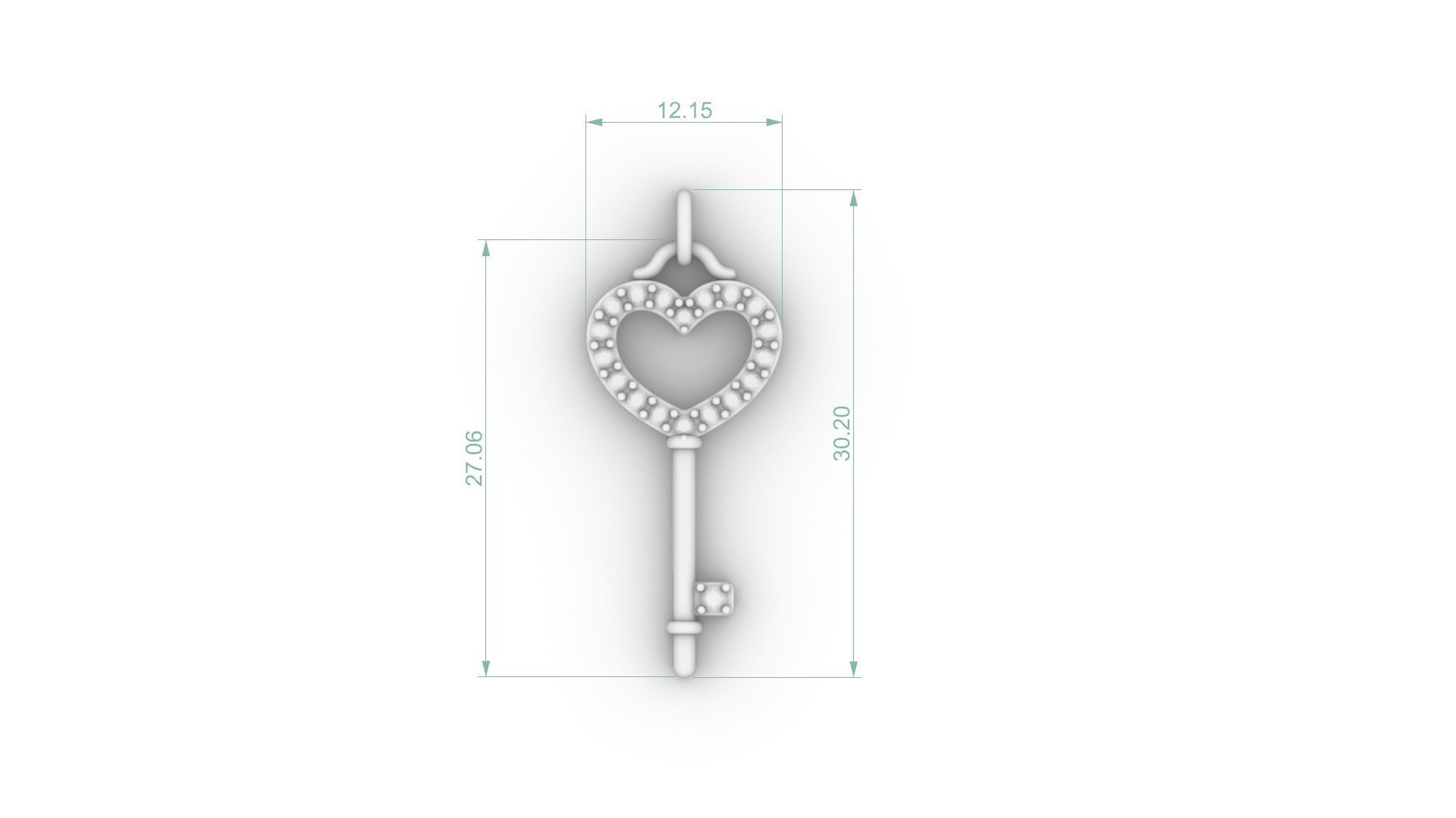 Pendant 2025 001 Heart key 3D print model_3