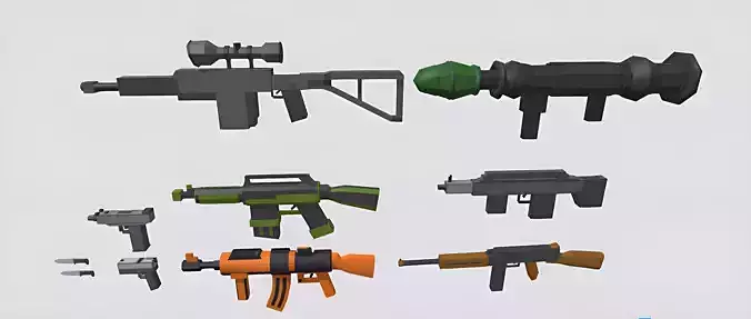 Low poly 3d guns 3d model Low-poly 3D model