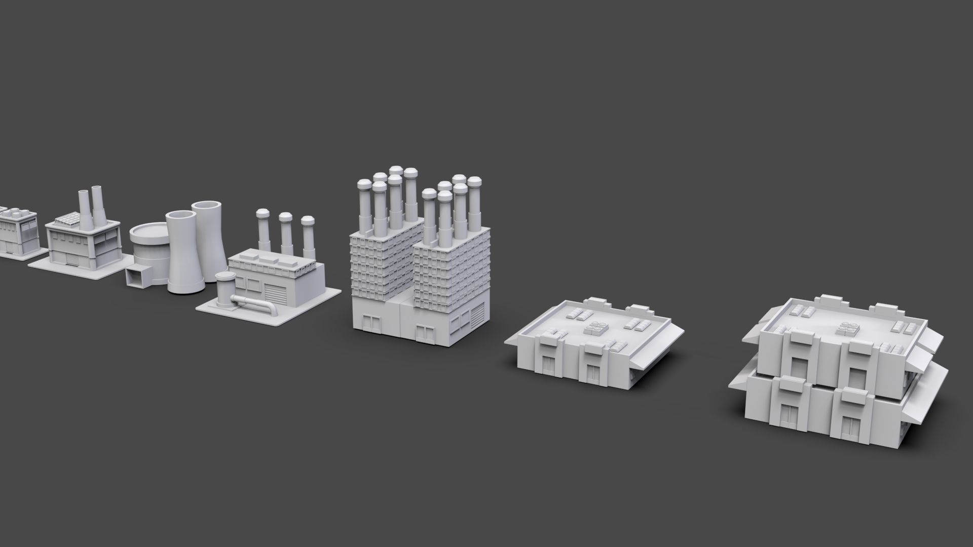 Low Poly Industrial Building Pack Of 50 -Game Ready -Untextured Low-poly 3D model_6