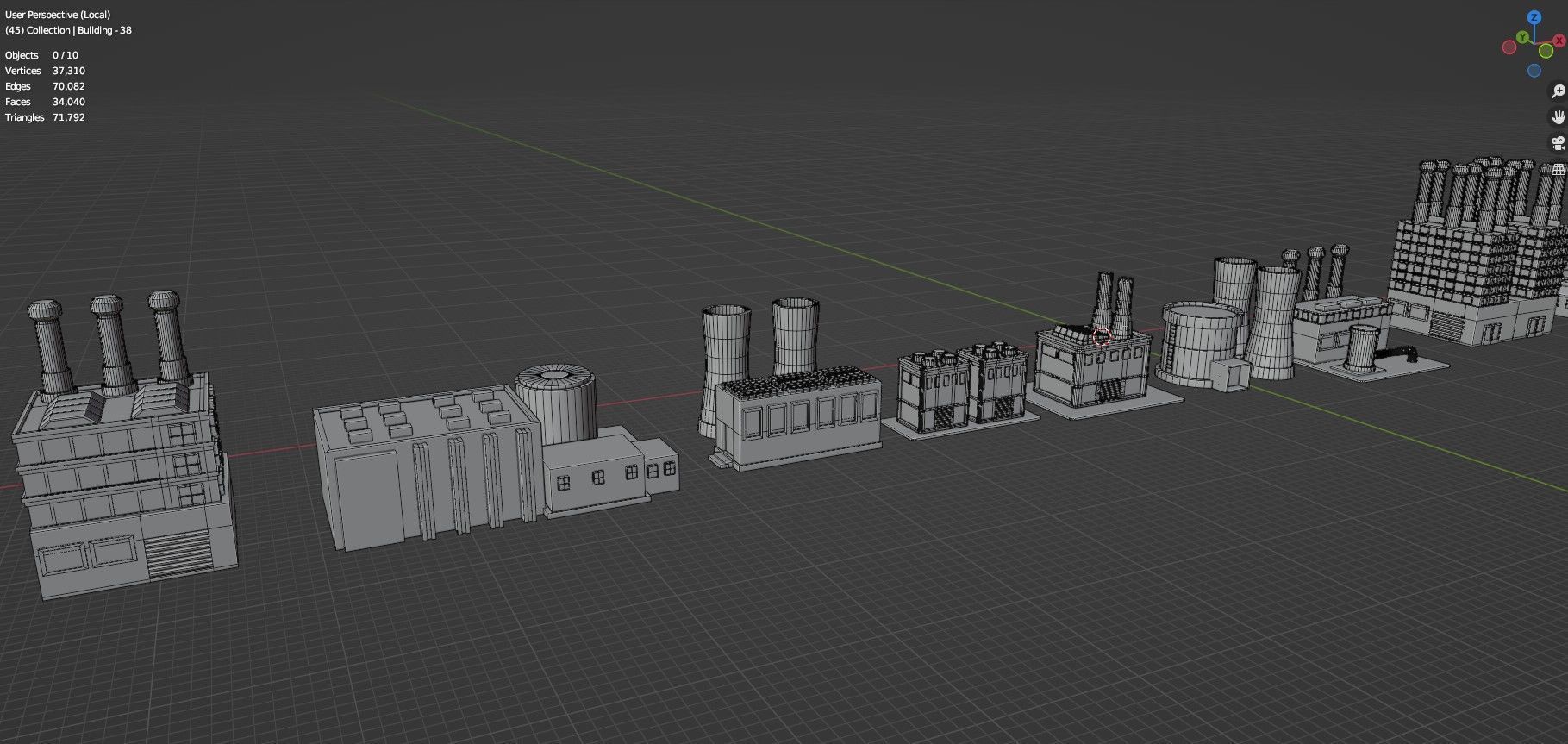 Low Poly Industrial Building Pack Of 50 -Game Ready -Untextured Low-poly 3D model_26