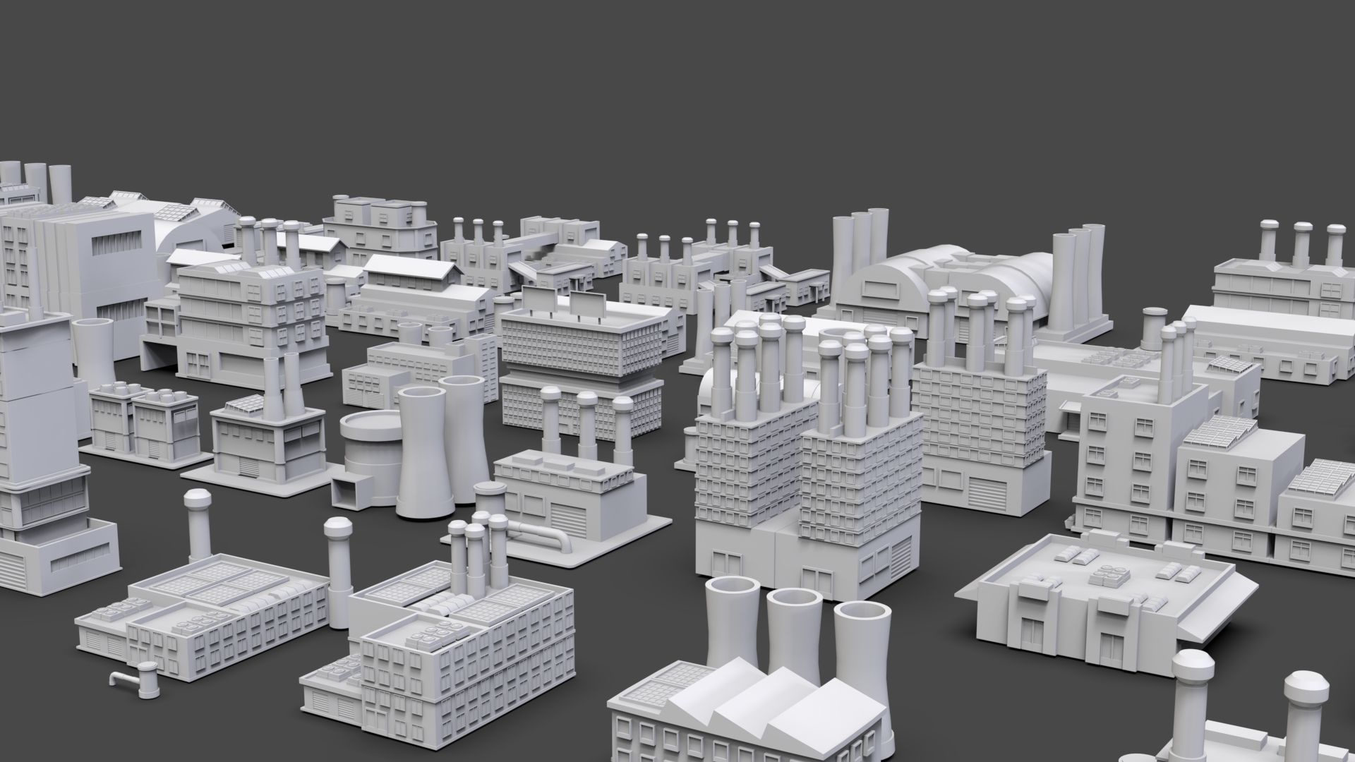 Low Poly Industrial Building Pack Of 50 -Game Ready -Untextured Low-poly 3D model_2