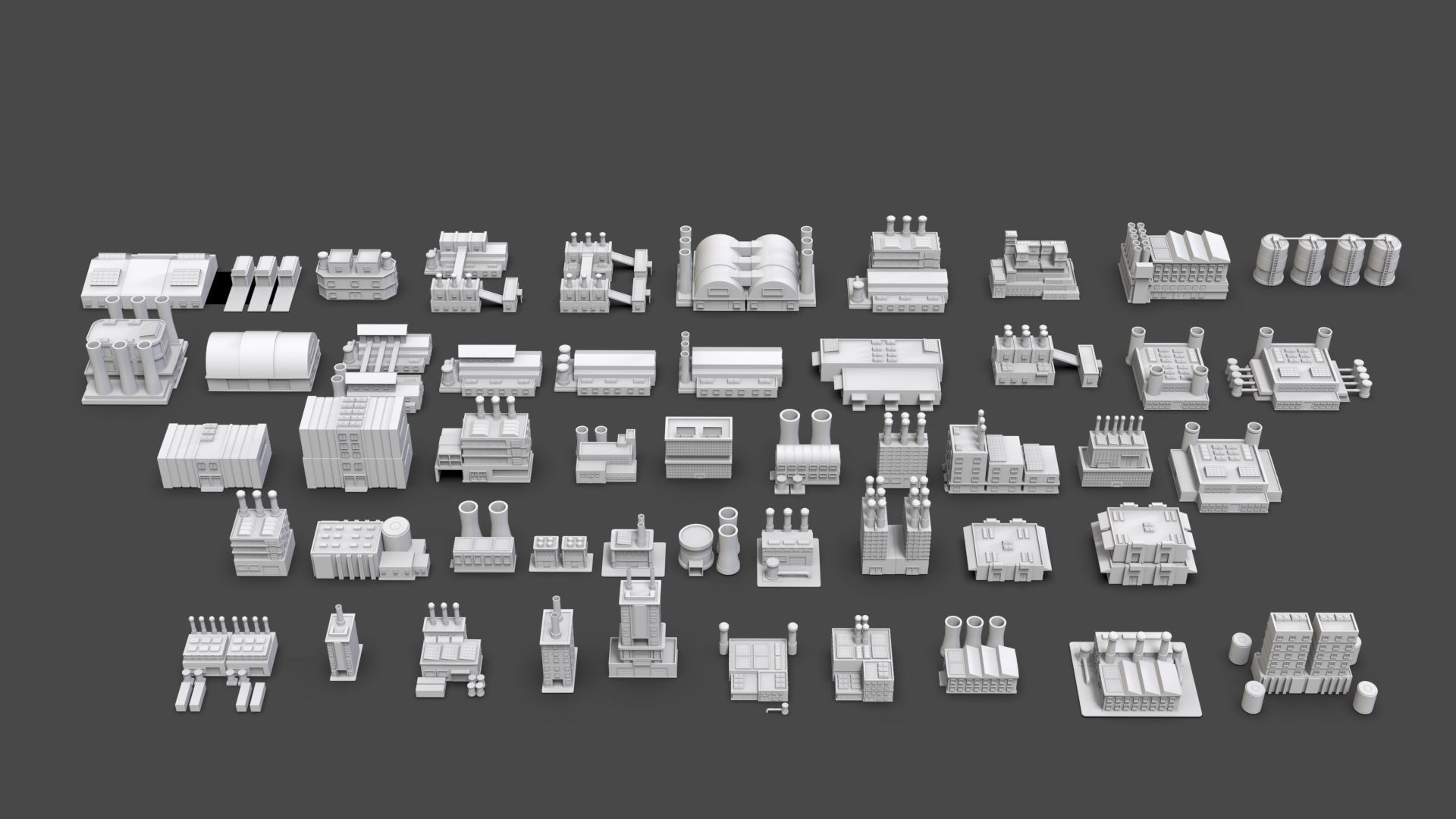 Low Poly Industrial Building Pack Of 50 -Game Ready -Untextured Low-poly 3D model_17