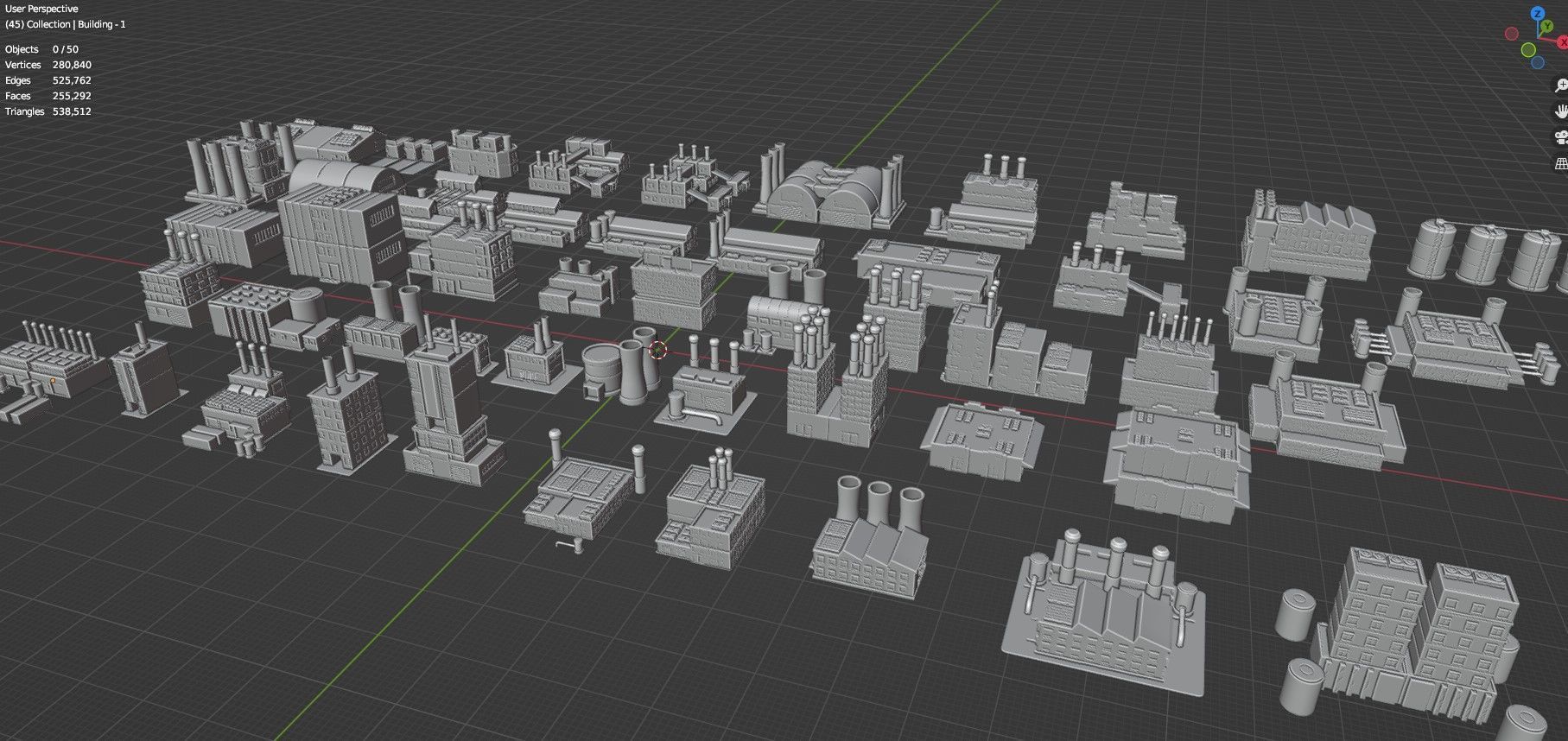 Low Poly Industrial Building Pack Of 50 -Game Ready -Untextured Low-poly 3D model_44