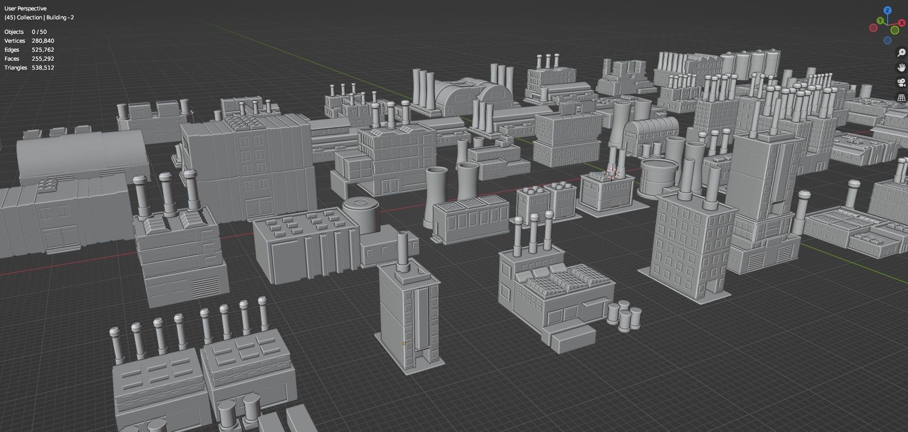 Low Poly Industrial Building Pack Of 50 -Game Ready -Untextured Low-poly 3D model_48