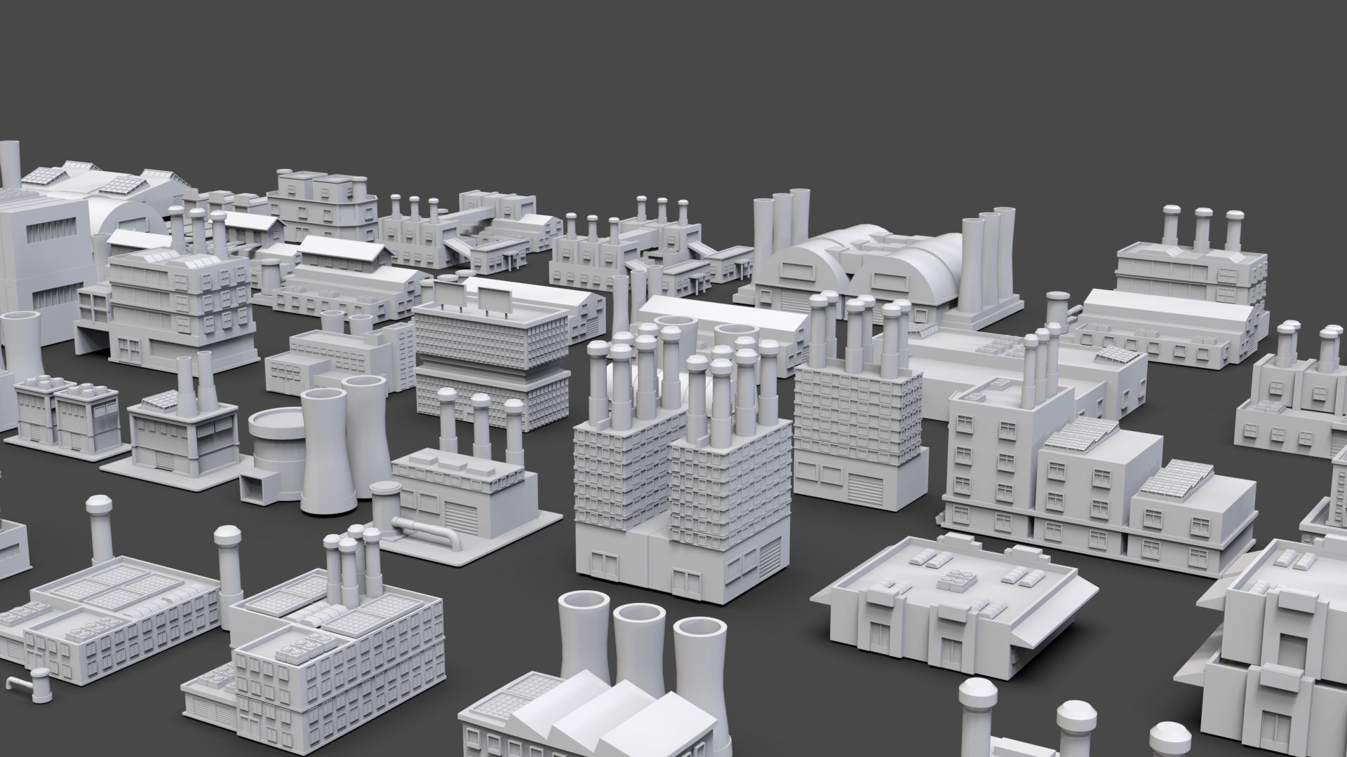Low Poly Industrial Building Pack Of 50 -Game Ready -Untextured Low-poly 3D model_4