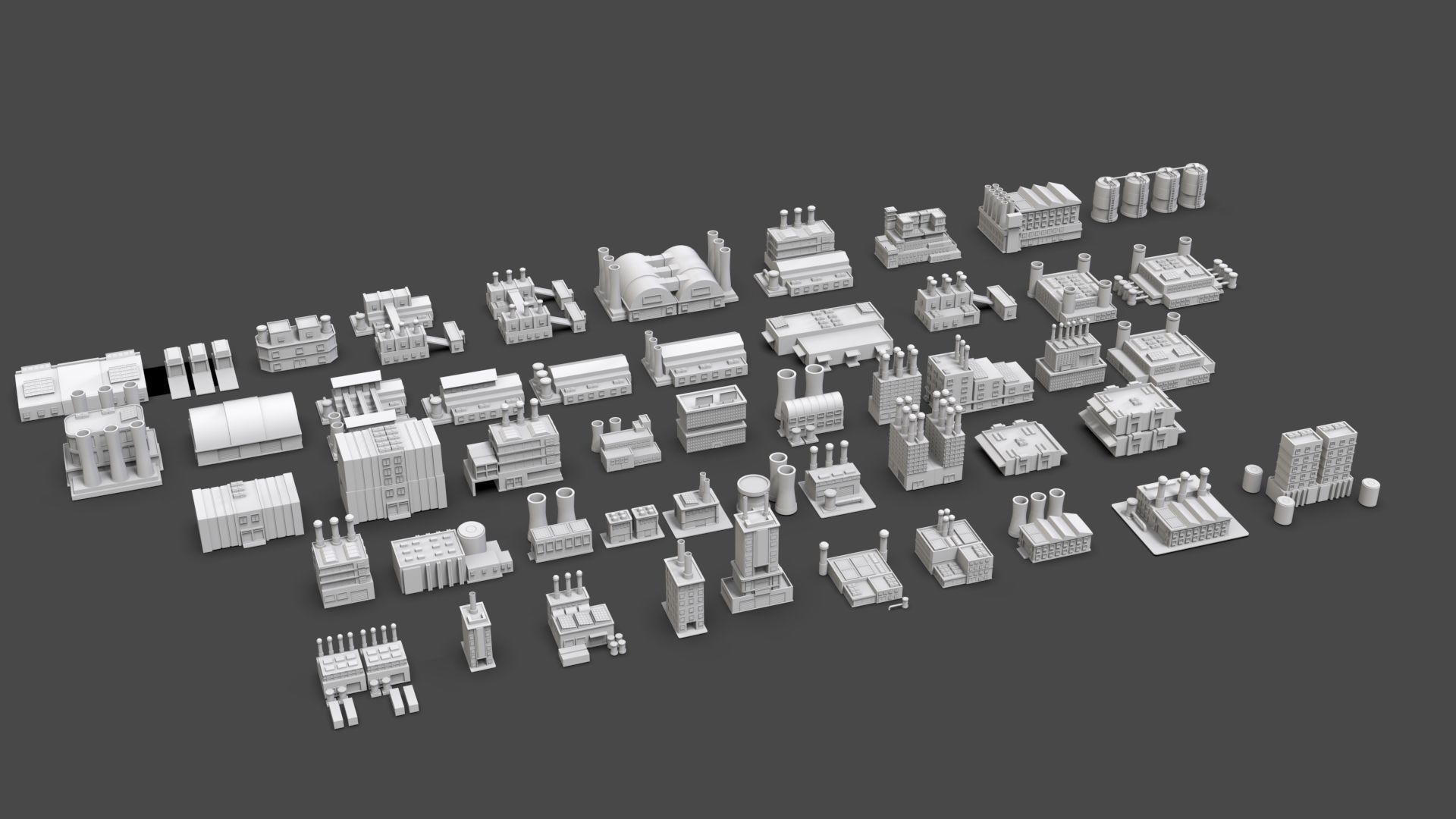 Low Poly Industrial Building Pack Of 50 -Game Ready -Untextured Low-poly 3D model_5