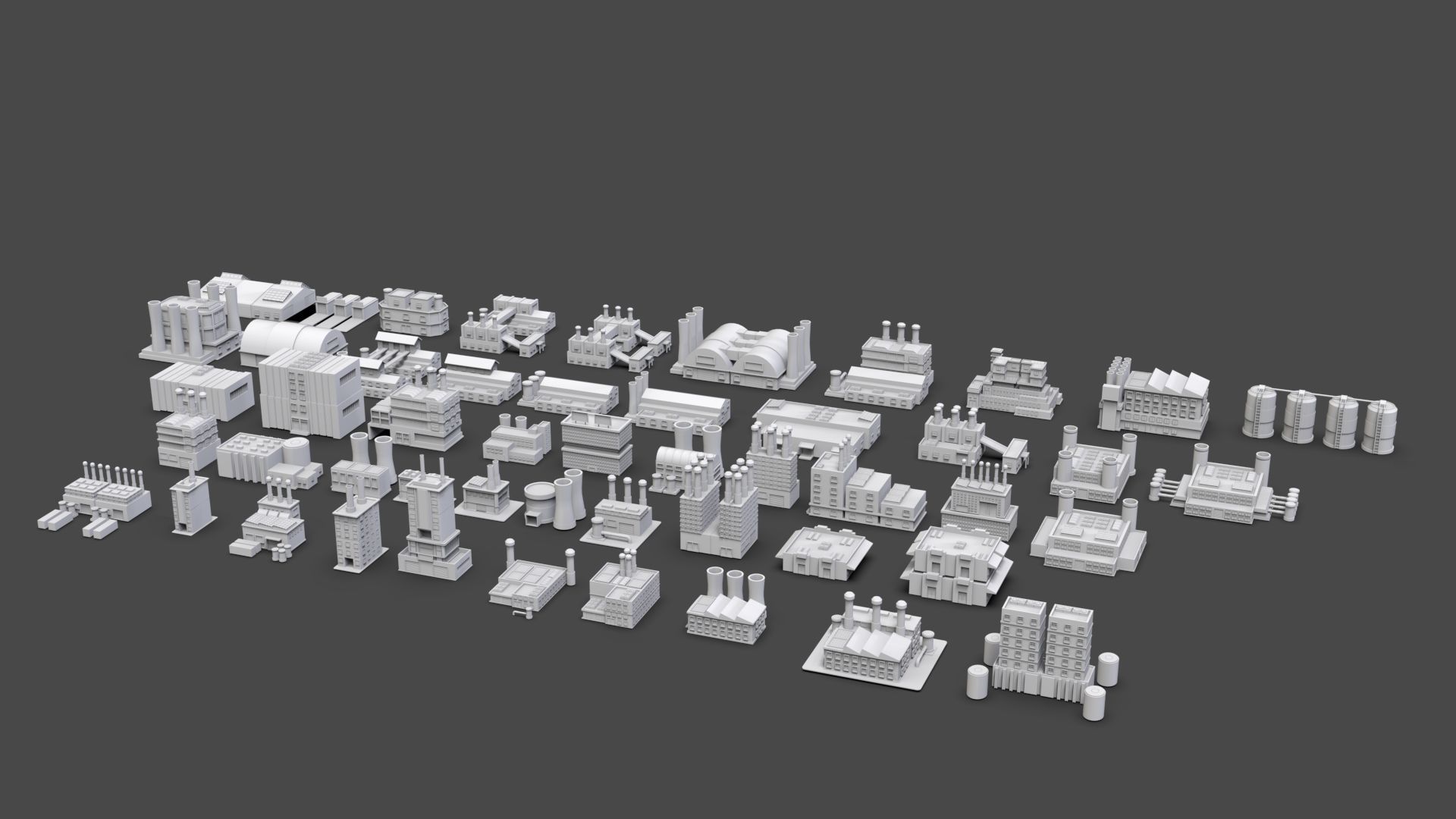Low Poly Industrial Building Pack Of 50 -Game Ready -Untextured Low-poly 3D model_16