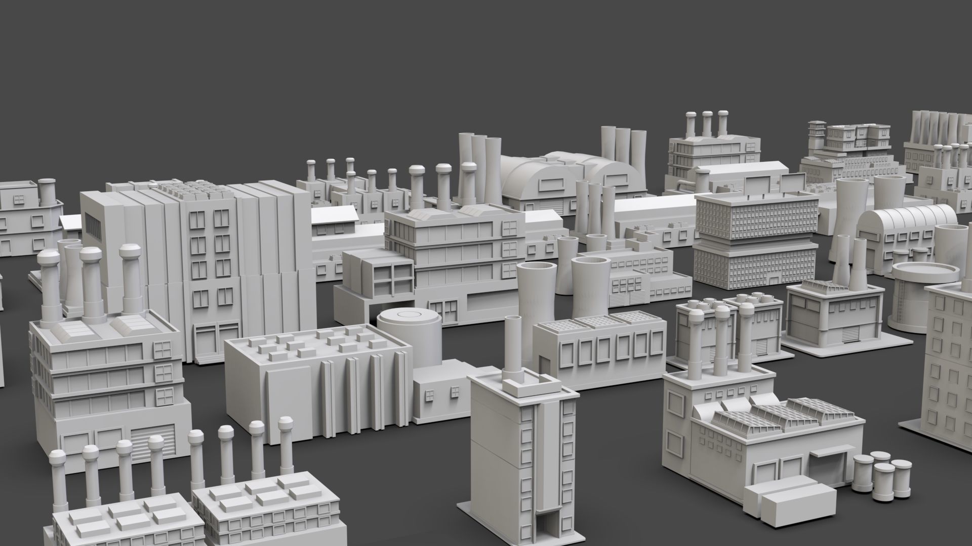 Low Poly Industrial Building Pack Of 50 -Game Ready -Untextured Low-poly 3D model_1