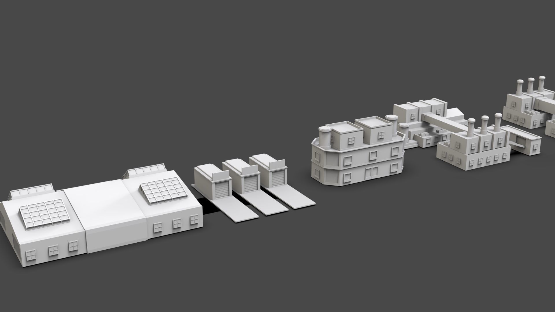 Low Poly Industrial Building Pack Of 50 -Game Ready -Untextured Low-poly 3D model_14