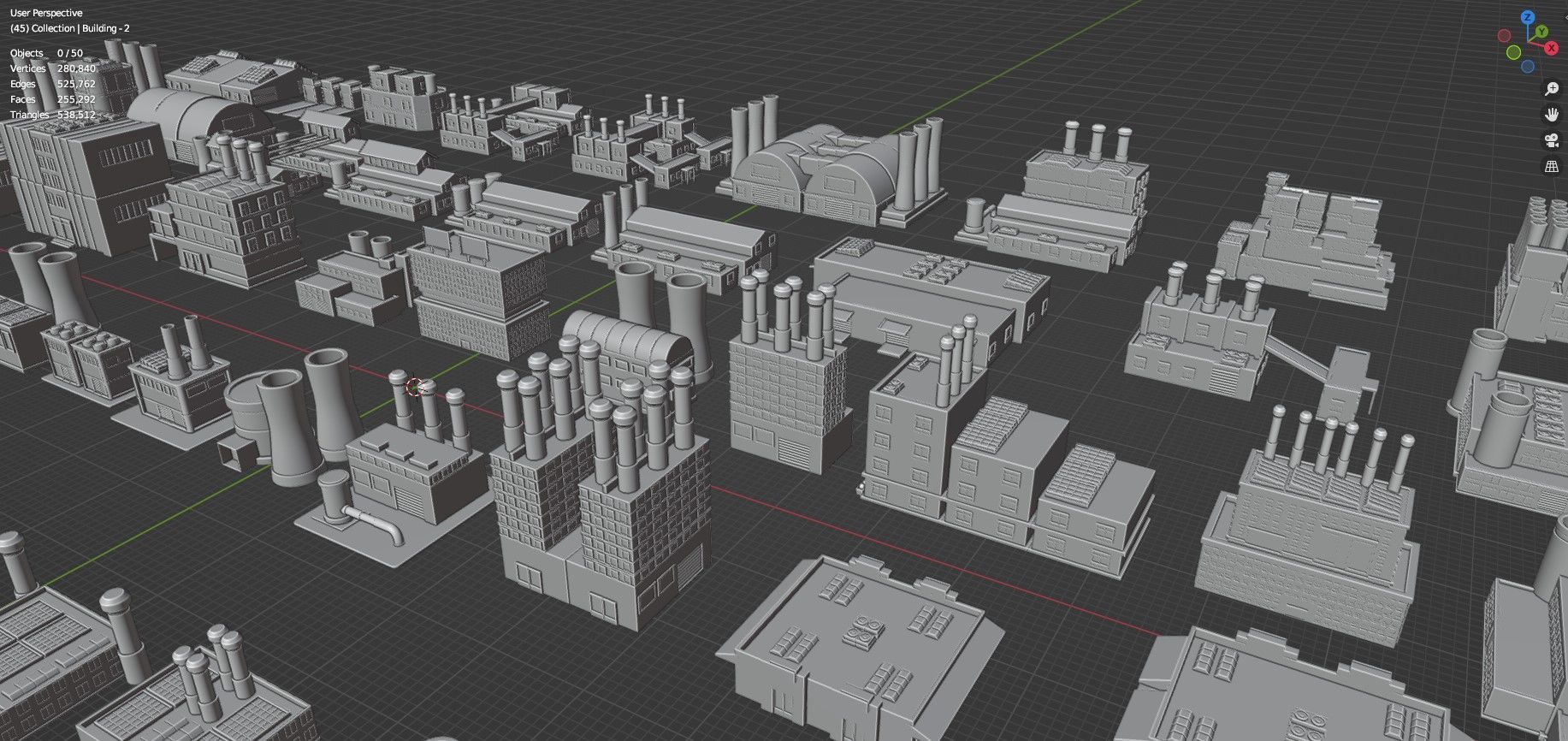 Low Poly Industrial Building Pack Of 50 -Game Ready -Untextured Low-poly 3D model_51