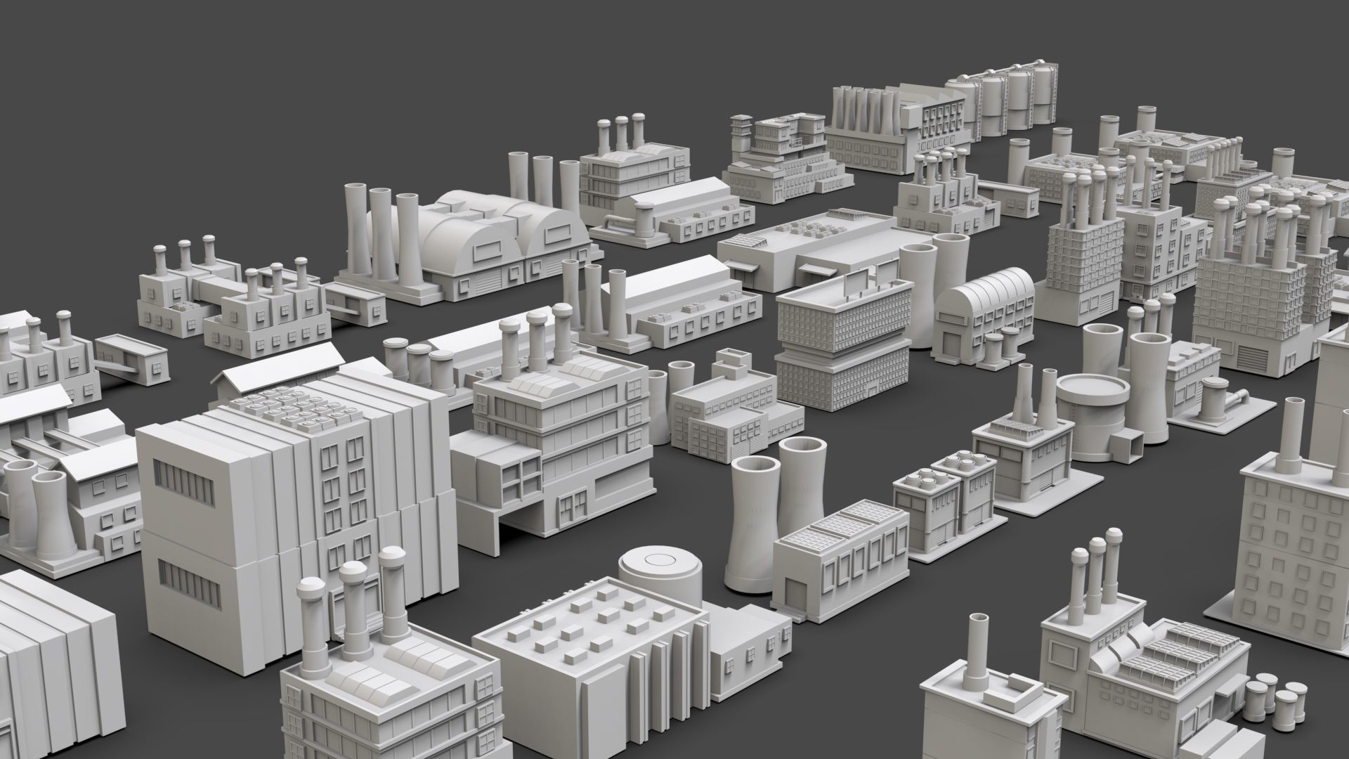 Low Poly Industrial Building Pack Of 50 -Game Ready -Untextured Low-poly 3D model_3