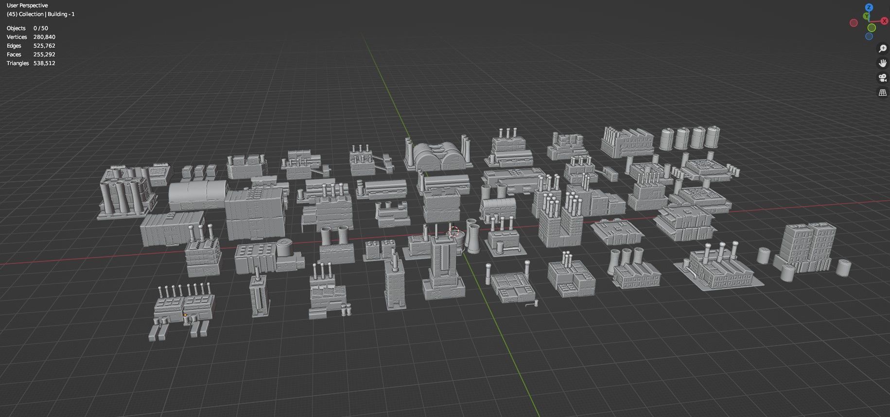 Low Poly Industrial Building Pack Of 50 -Game Ready -Untextured Low-poly 3D model_33