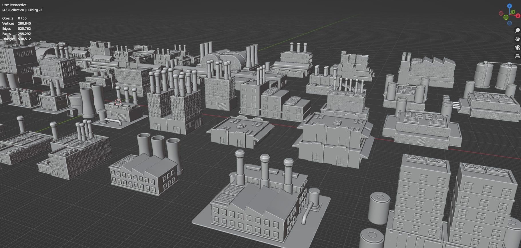Low Poly Industrial Building Pack Of 50 -Game Ready -Untextured Low-poly 3D model_49