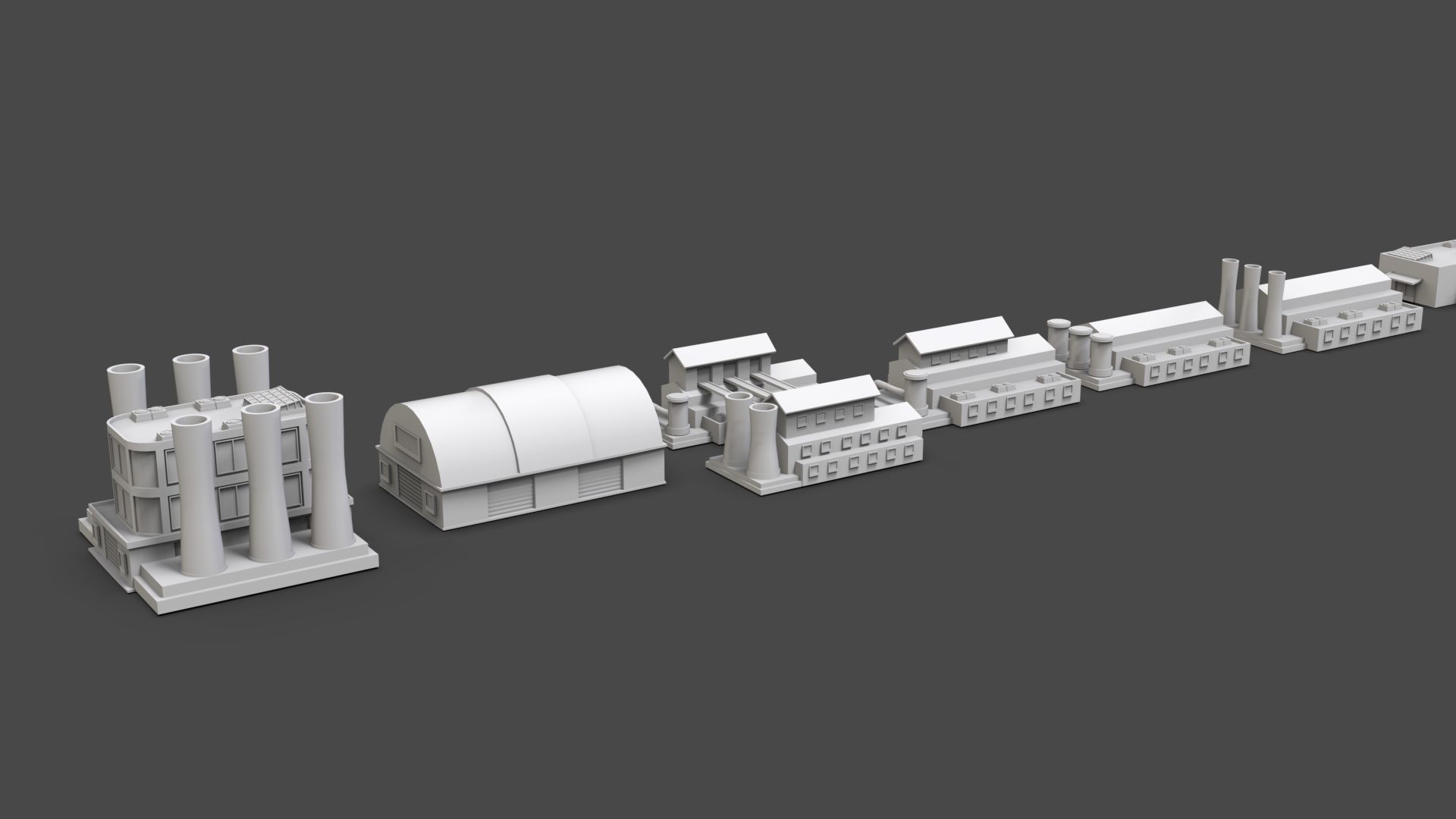 Low Poly Industrial Building Pack Of 50 -Game Ready -Untextured Low-poly 3D model_11