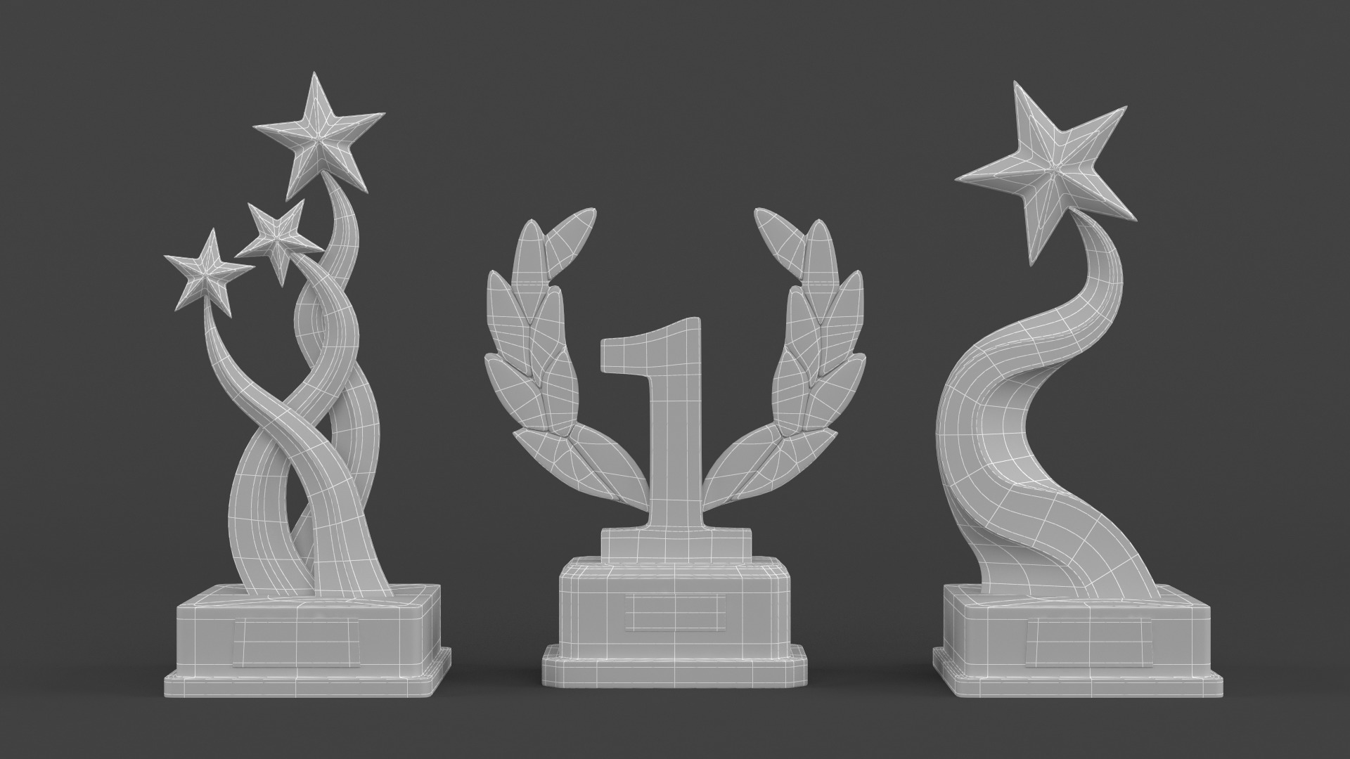 Gold Trophy Cups 3D model_7