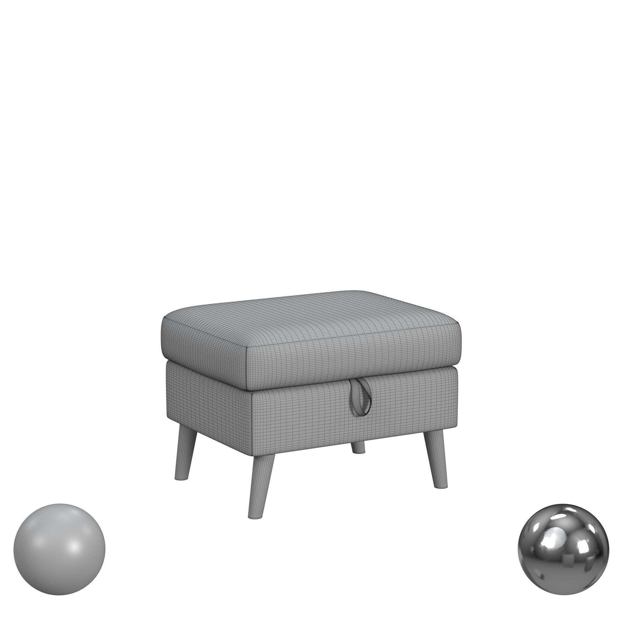 Mid Century Storage Ottoman W Memory Foam In Palmer Teal 3D model_3