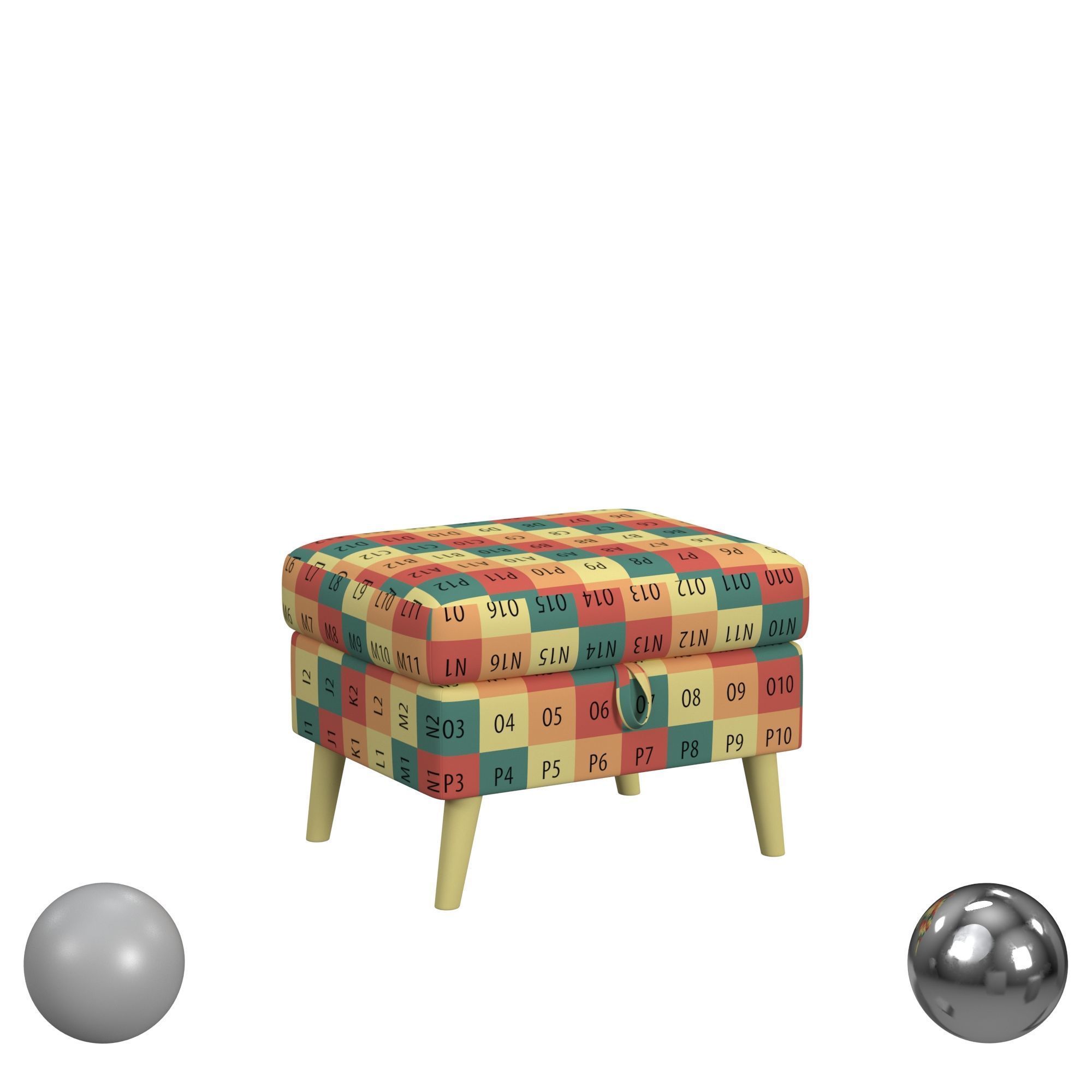 Mid Century Storage Ottoman W Memory Foam In Palmer Teal 3D model_2