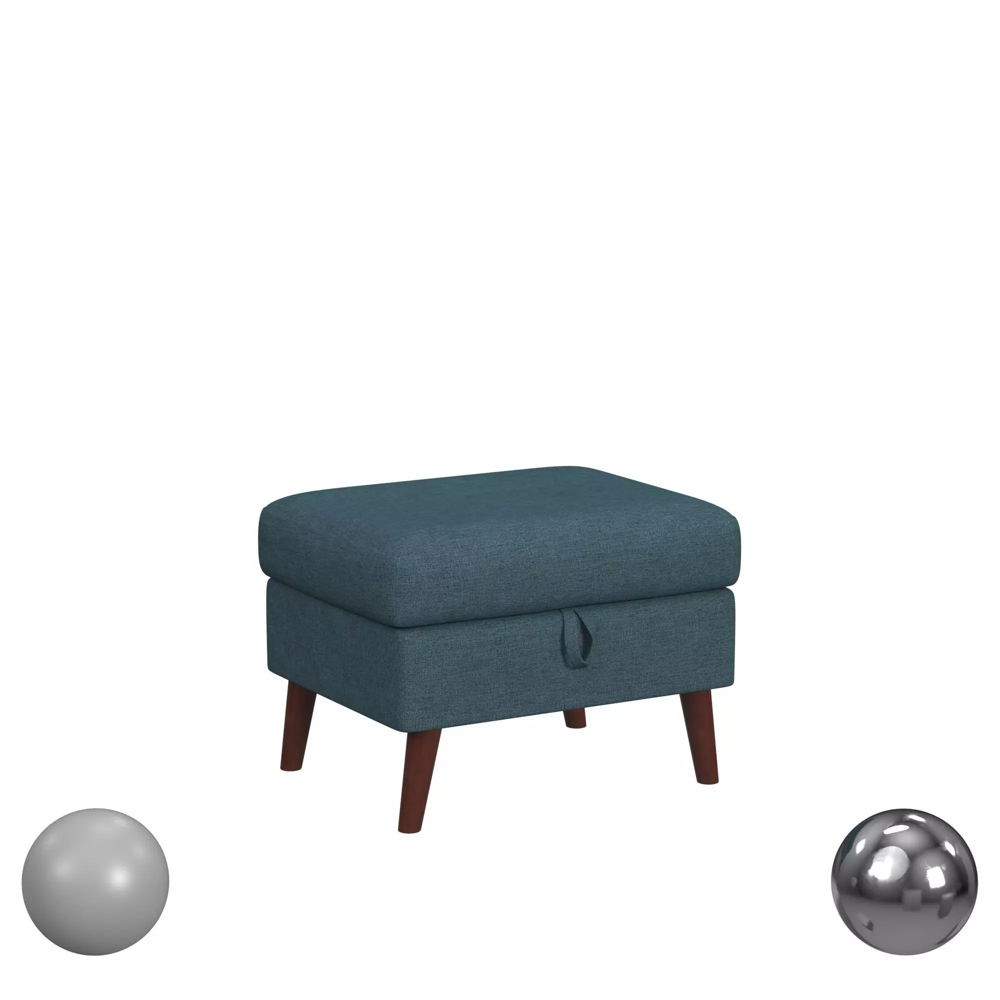 Mid Century Storage Ottoman W Memory Foam In Palmer Teal 3D model_0