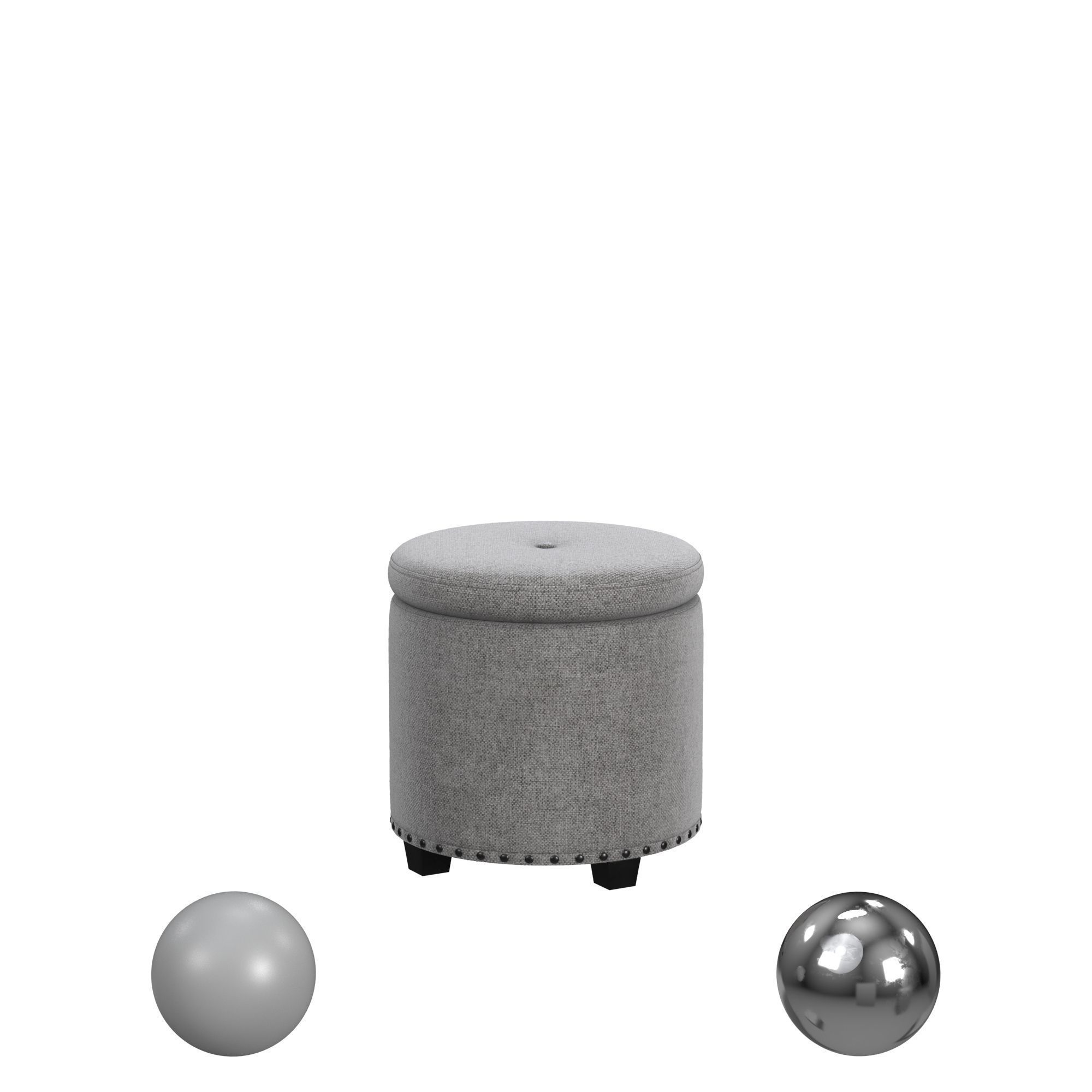 HomePop Storage Ottoman With Nailheads - Grey Woven 3D model_1
