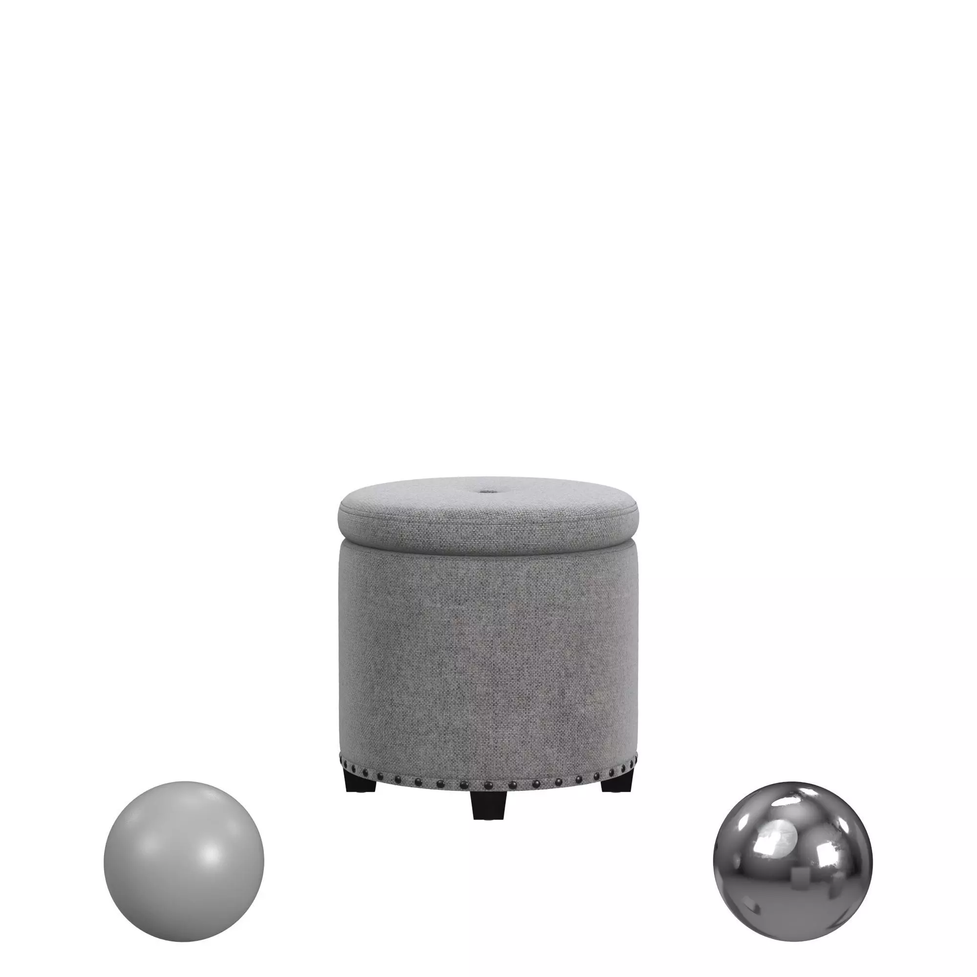 HomePop Storage Ottoman With Nailheads - Grey Woven 3D model_0
