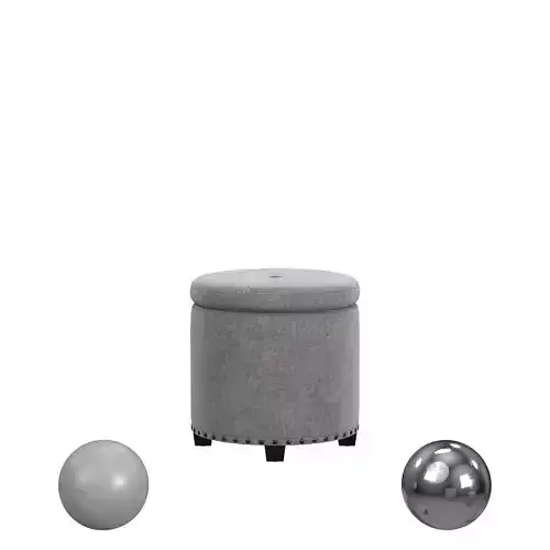 HomePop Storage Ottoman With Nailheads - Grey Woven 3D model