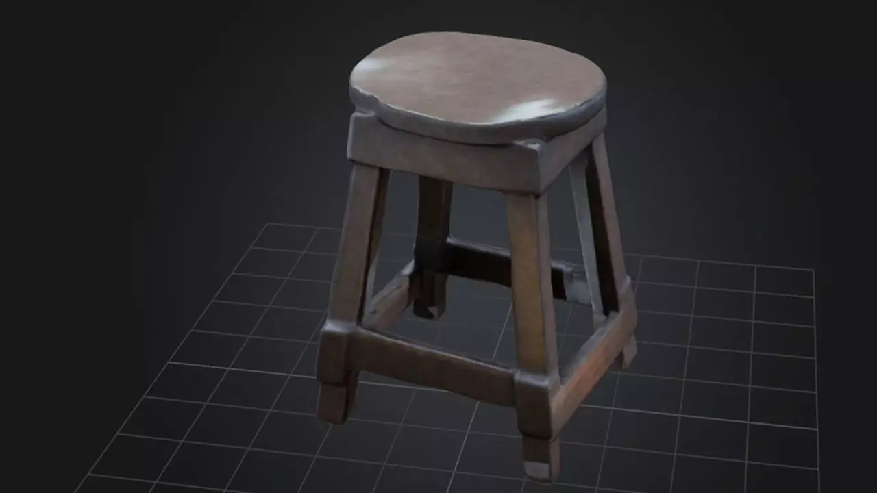 Wooden Stool 3D model_0