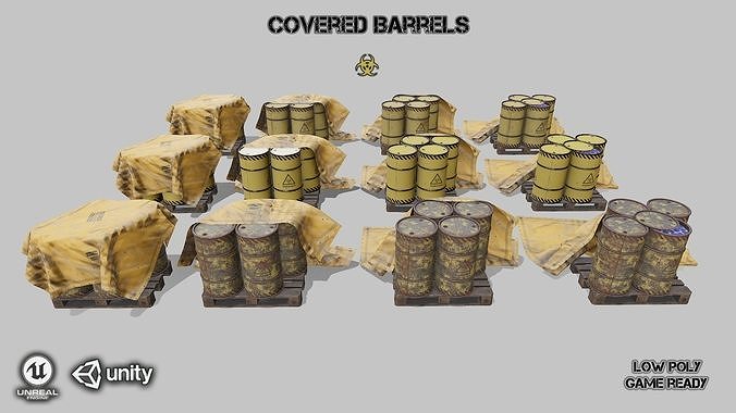  Covered barrels biohazard Low-poly 3D model