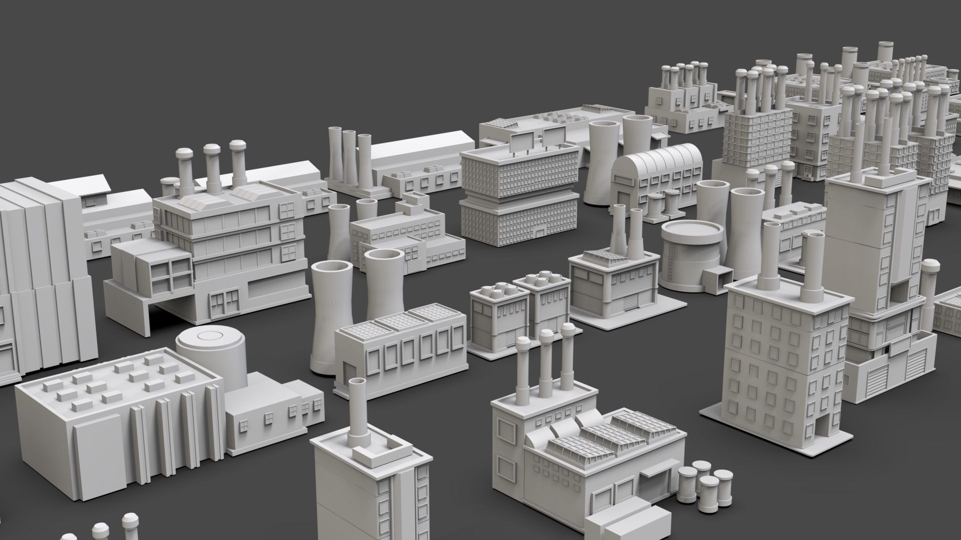 Low Poly Industrial Building Pack Of 40 -Game Ready -Untextured Low-poly 3D model_3