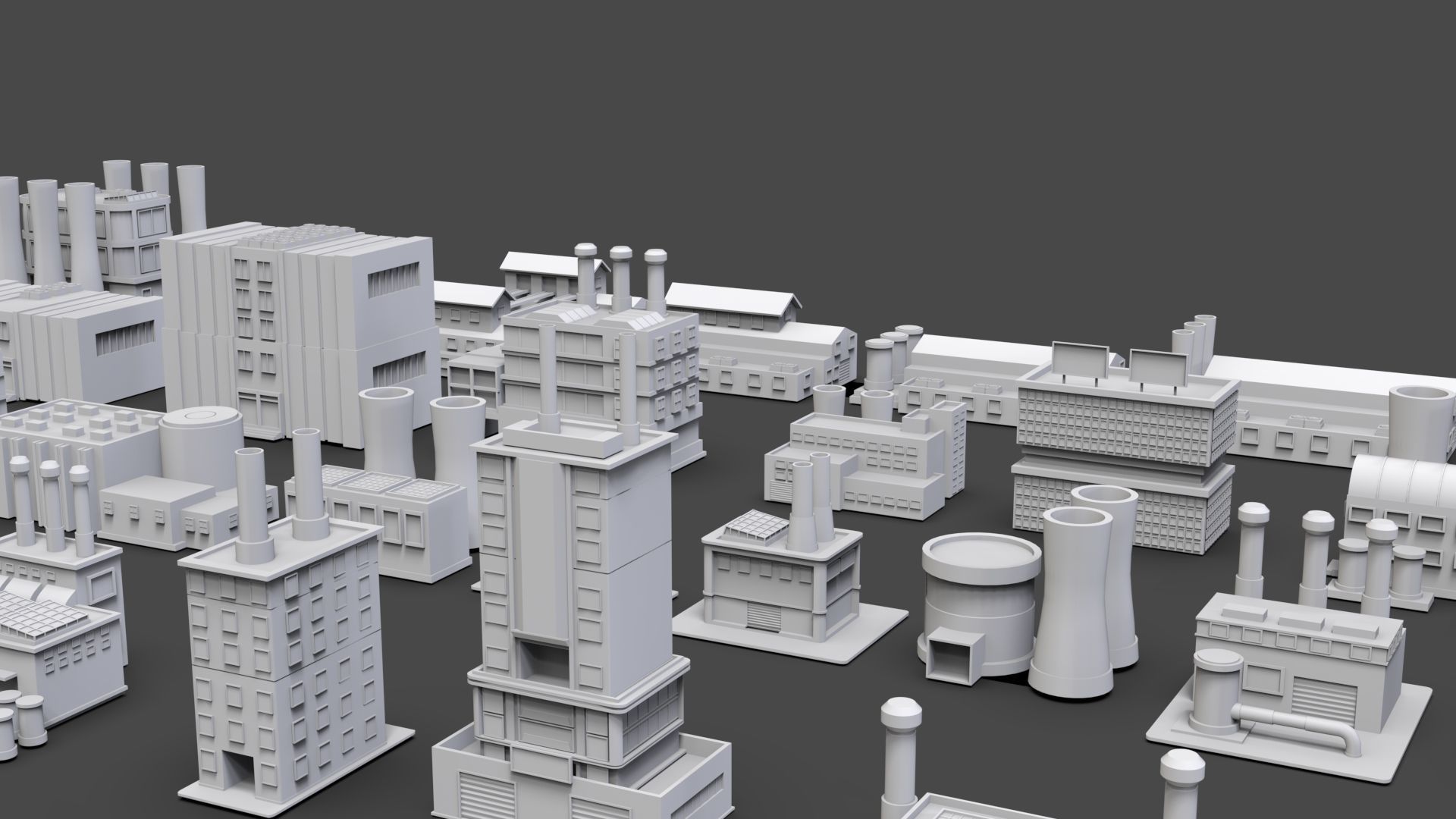 Low Poly Industrial Building Pack Of 40 -Game Ready -Untextured Low-poly 3D model_10
