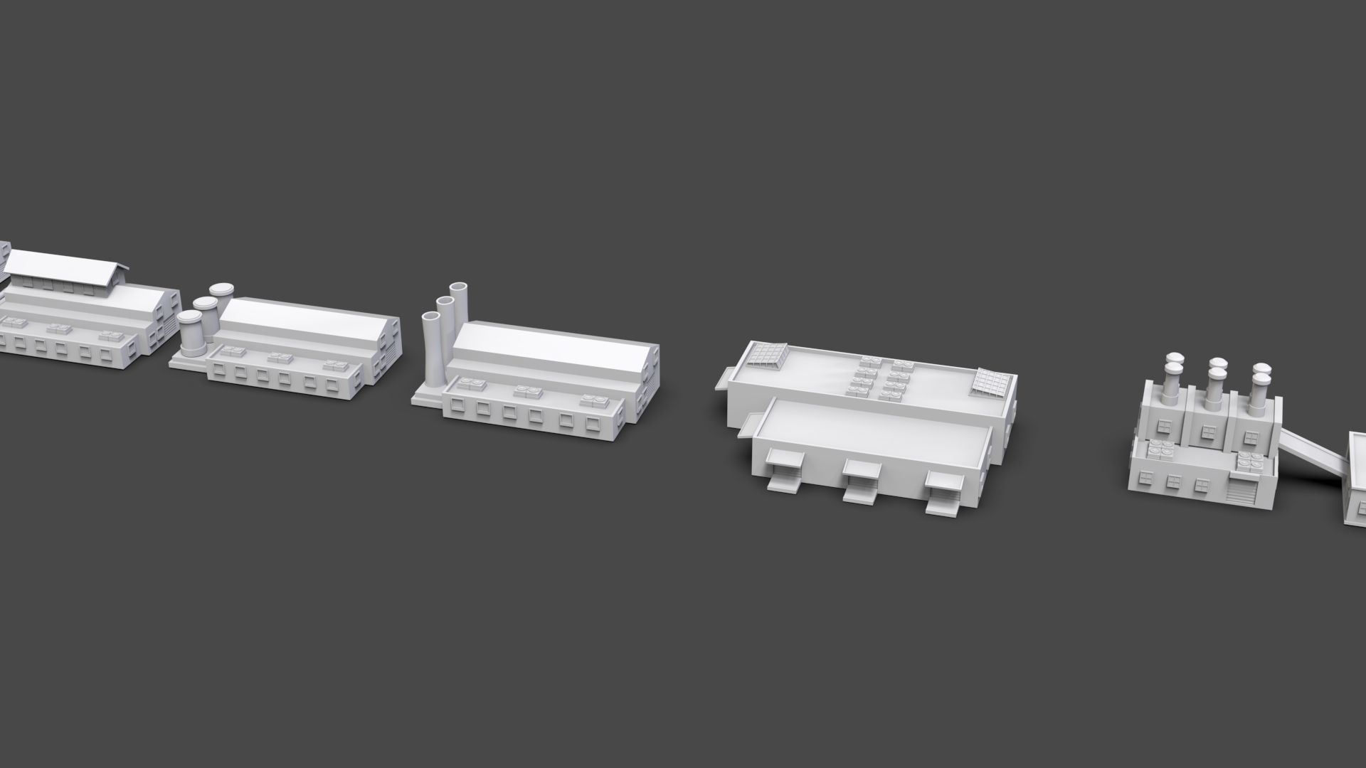 Low Poly Industrial Building Pack Of 40 -Game Ready -Untextured Low-poly 3D model_9