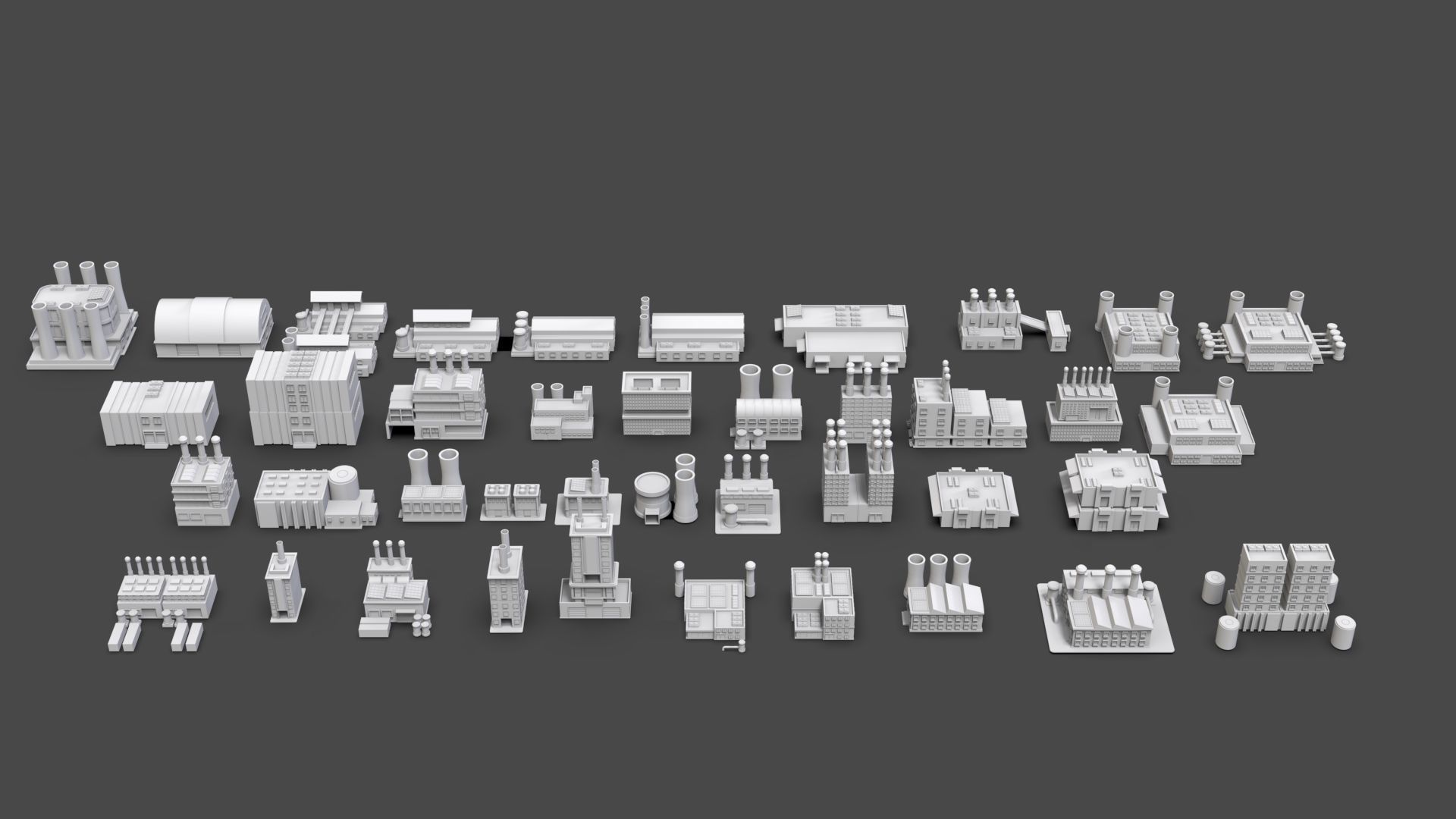 Low Poly Industrial Building Pack Of 40 -Game Ready -Untextured Low-poly 3D model_2