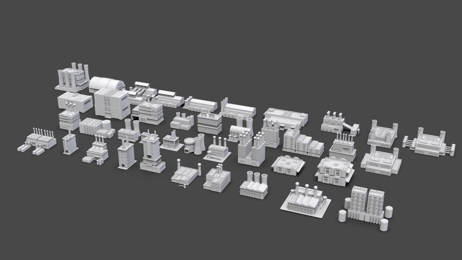 Low Poly Industrial Building Pack Of 40 -Game Ready -Untextured Low-poly 3D model_4