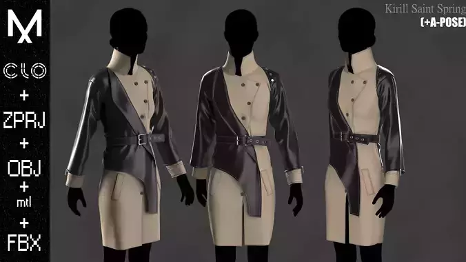 New Coat Female Marvelous designer Clo3d OBJ mtl FBX ZPRJ