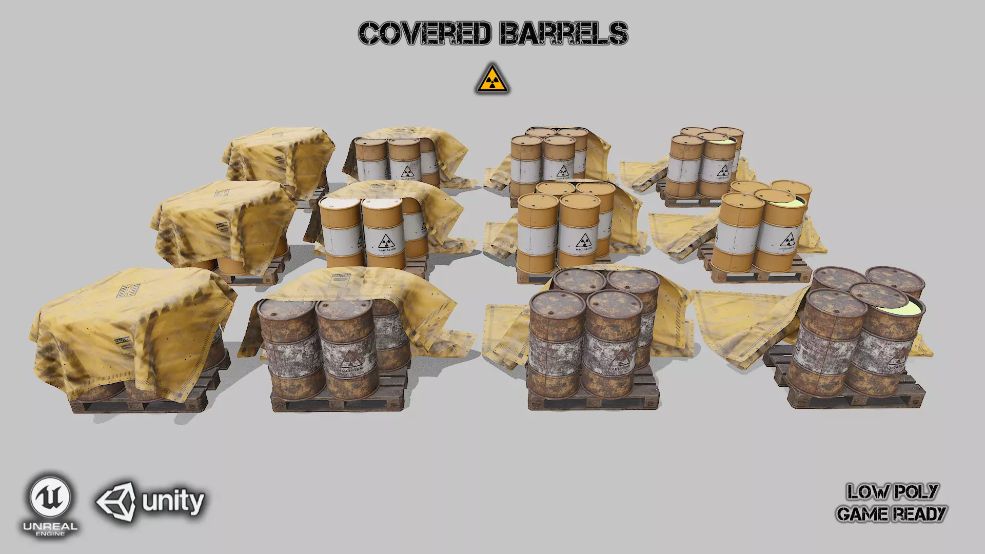 Covered barrels radiation Low-poly 3D model_0