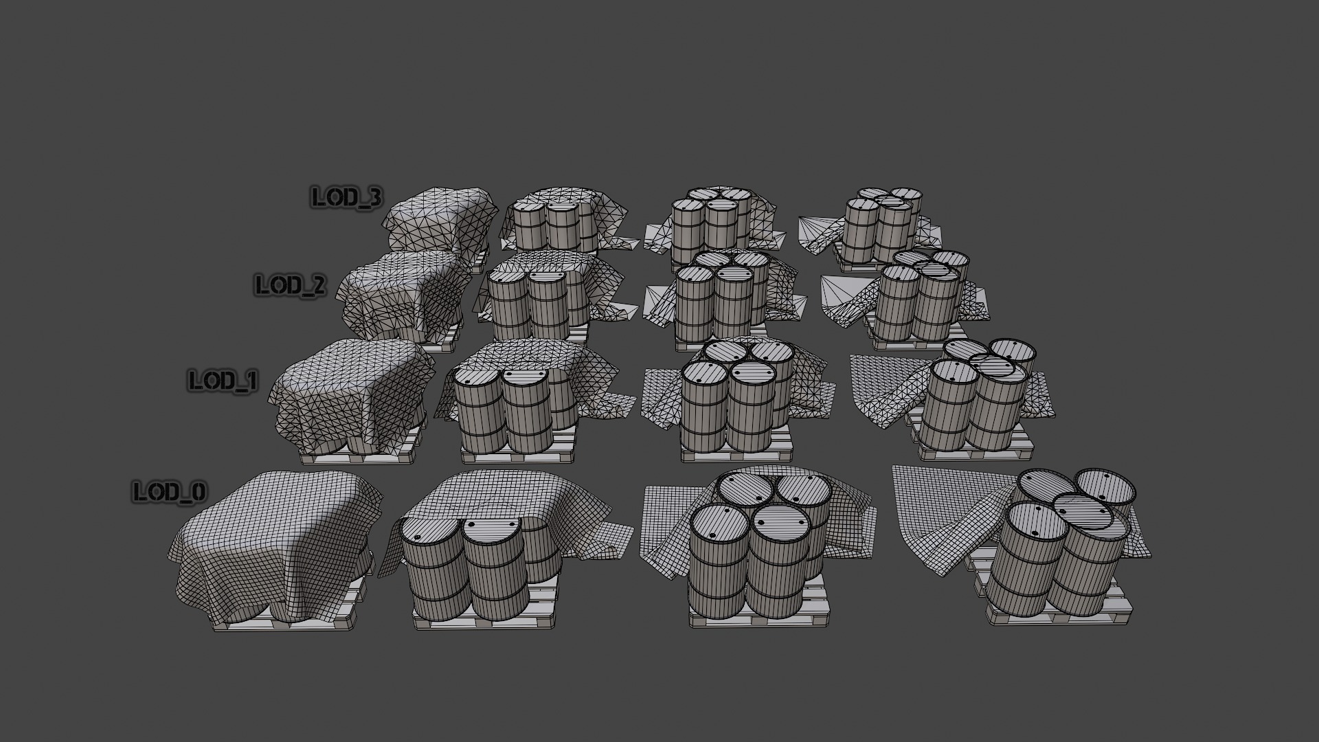 Covered barrels radiation Low-poly 3D model_14