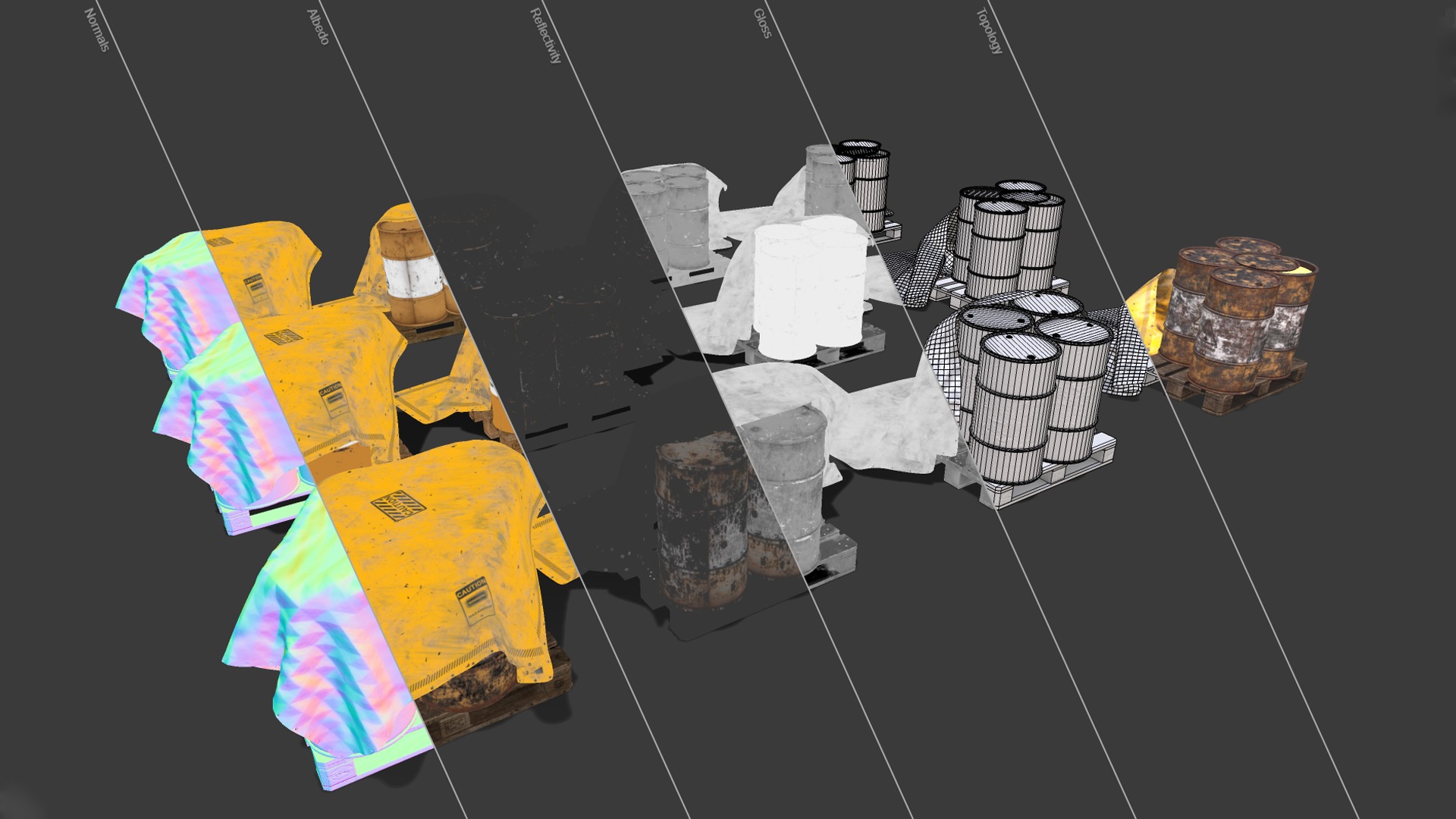 Covered barrels radiation Low-poly 3D model_19