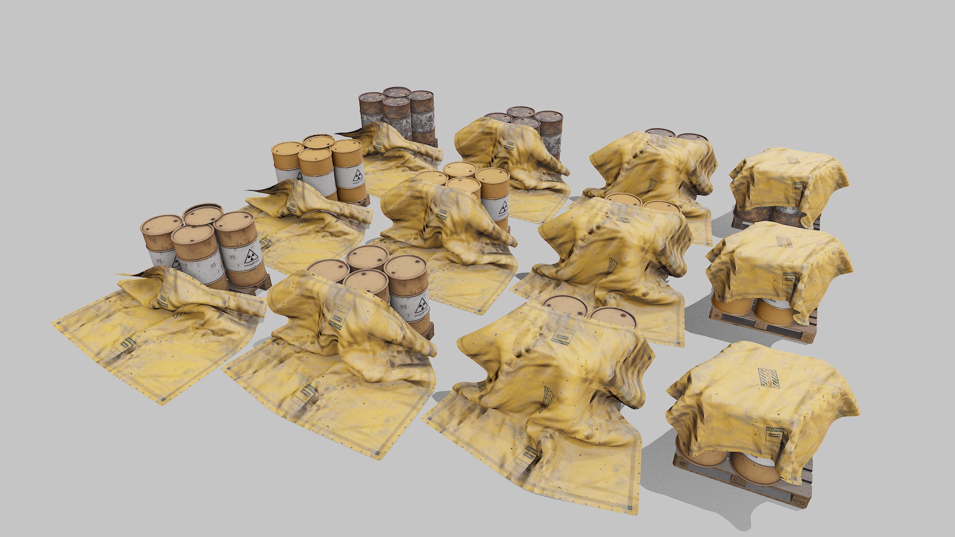 Covered barrels radiation Low-poly 3D model_6
