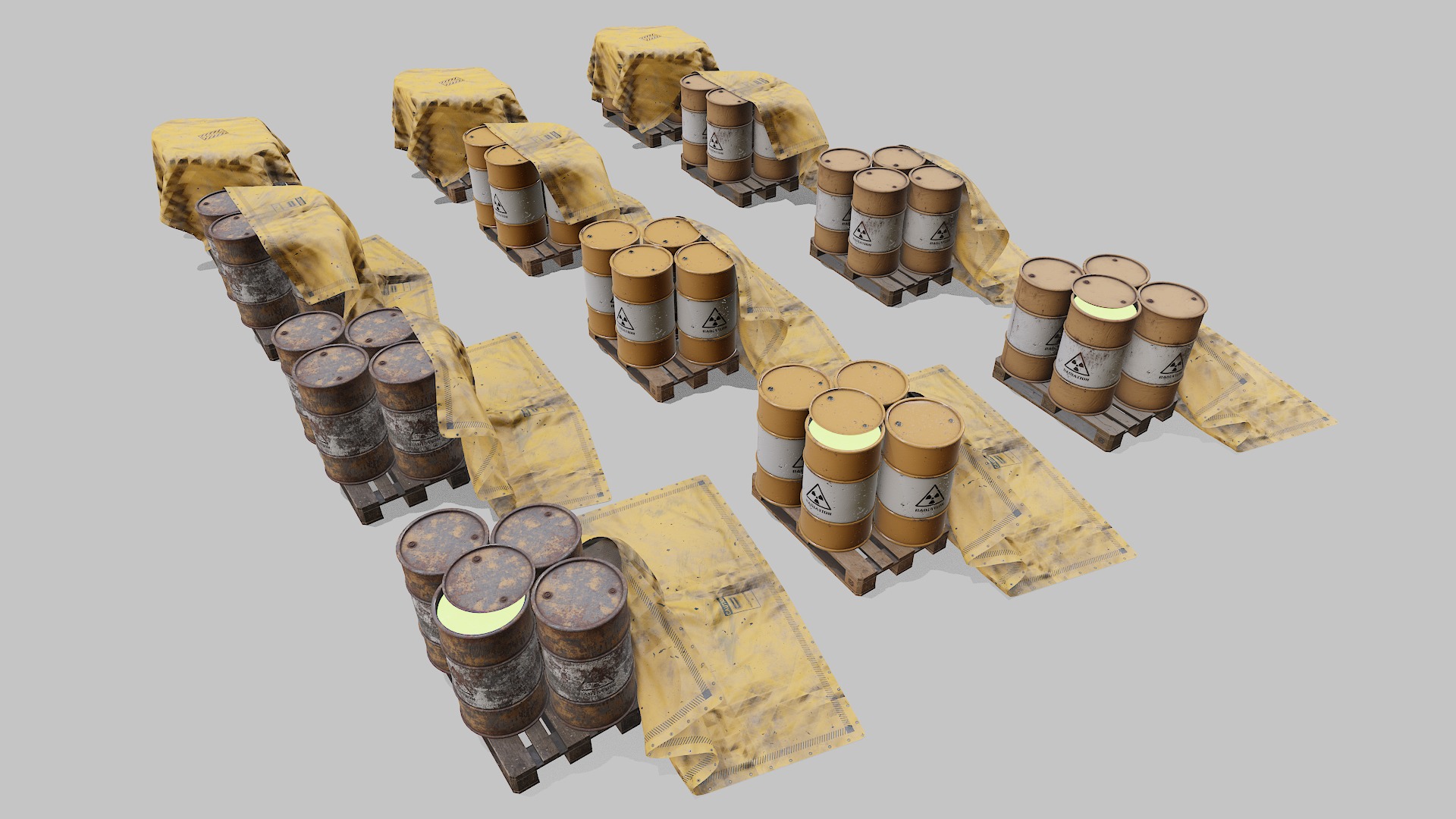 Covered barrels radiation Low-poly 3D model_7