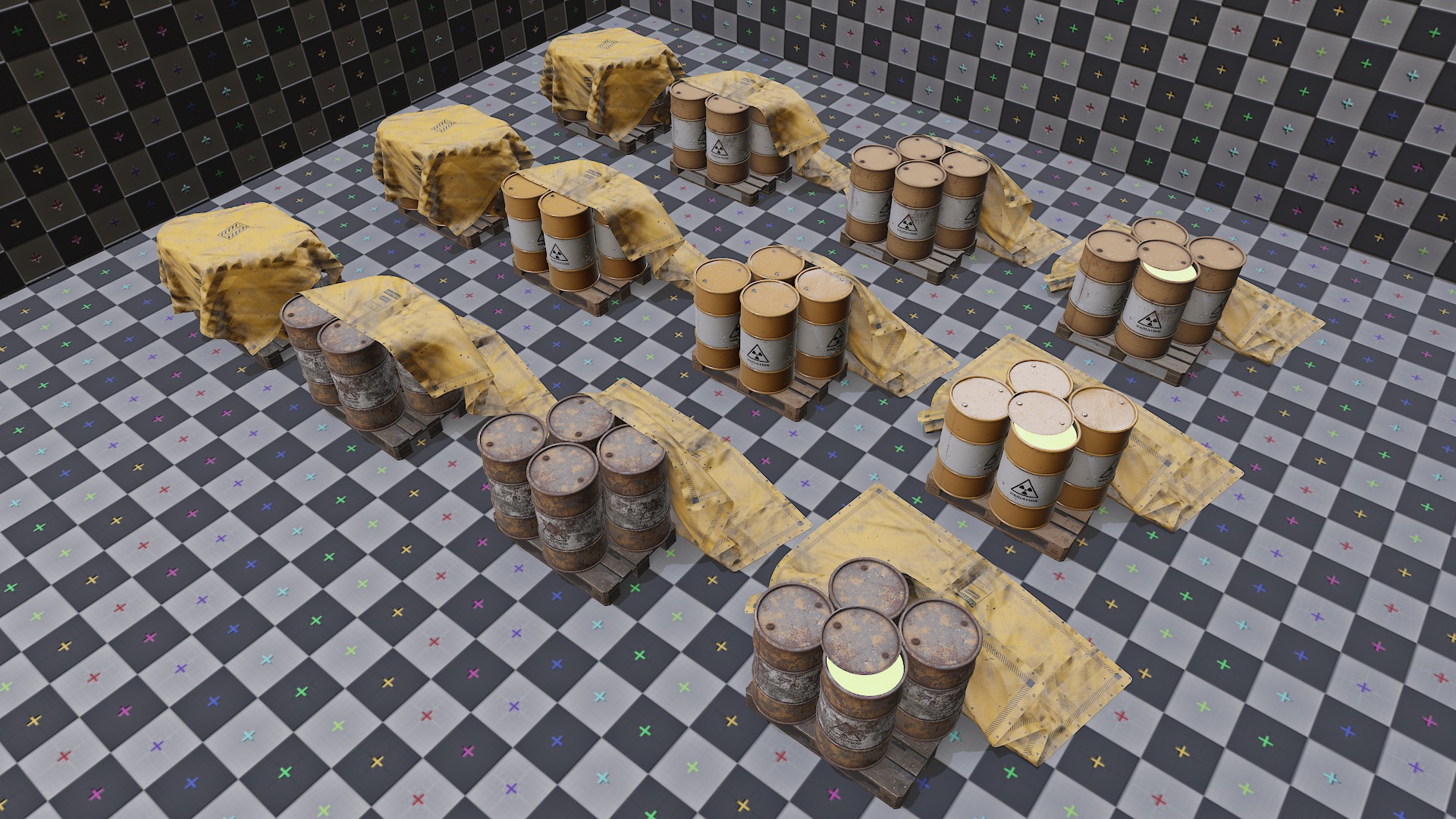 Covered barrels radiation Low-poly 3D model_11