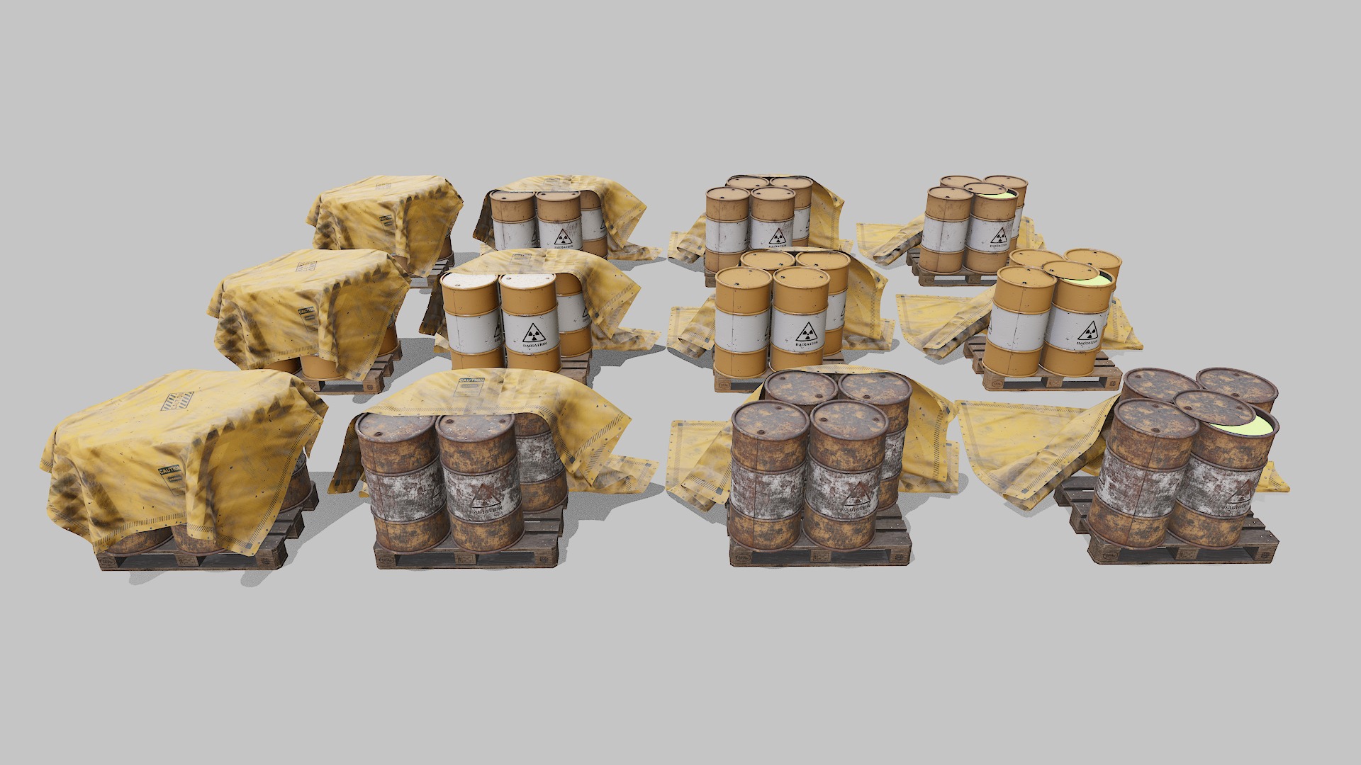 Covered barrels radiation Low-poly 3D model_5